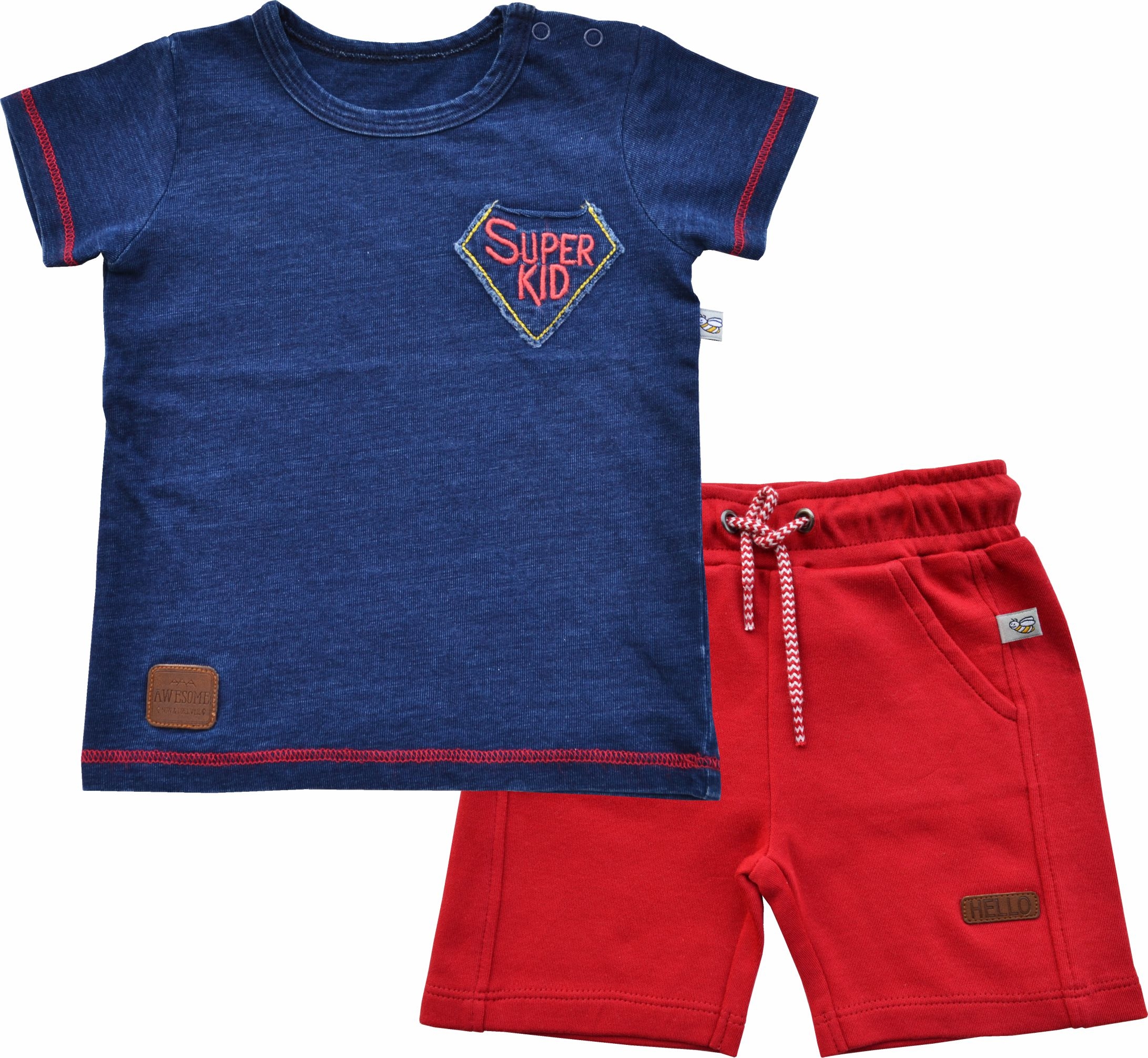 Super Kid Emb on Denim Look T-Shirt+Red Shorts Set (100% Cotton Single Jersey)