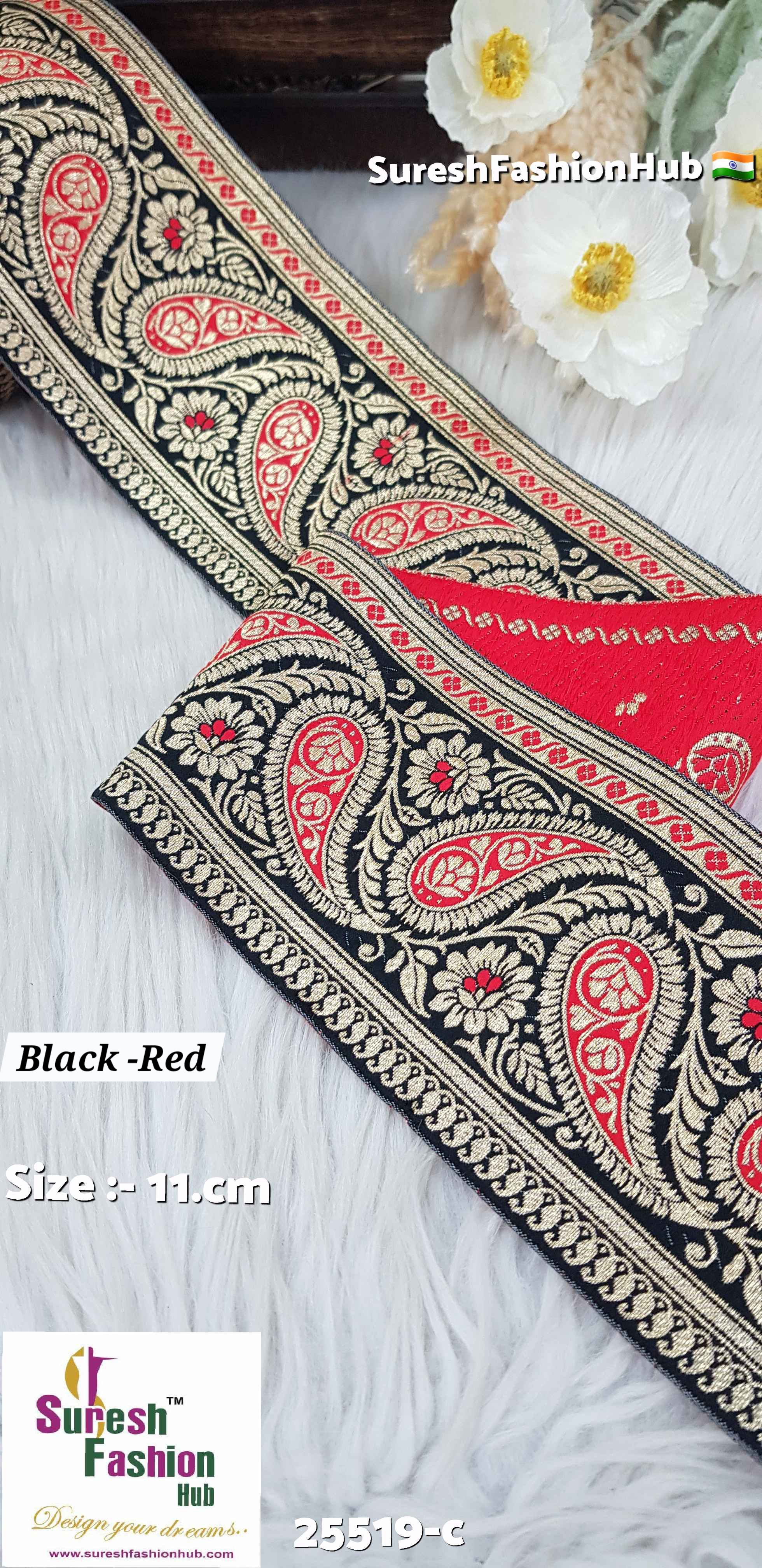 Black-Red Keri Floral Banarasi Lace