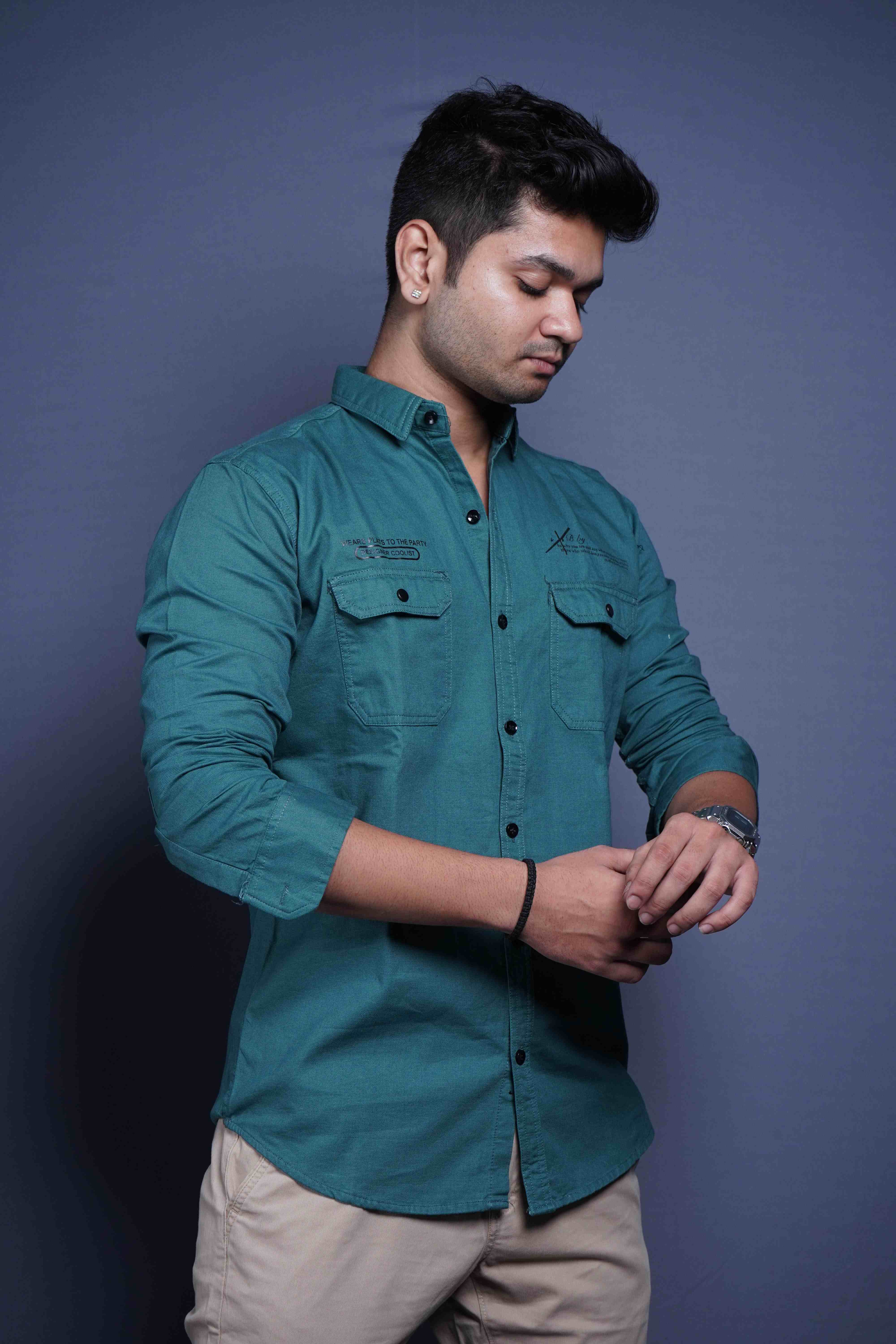 One Denim Fresh Green Cotton Casual Shirt