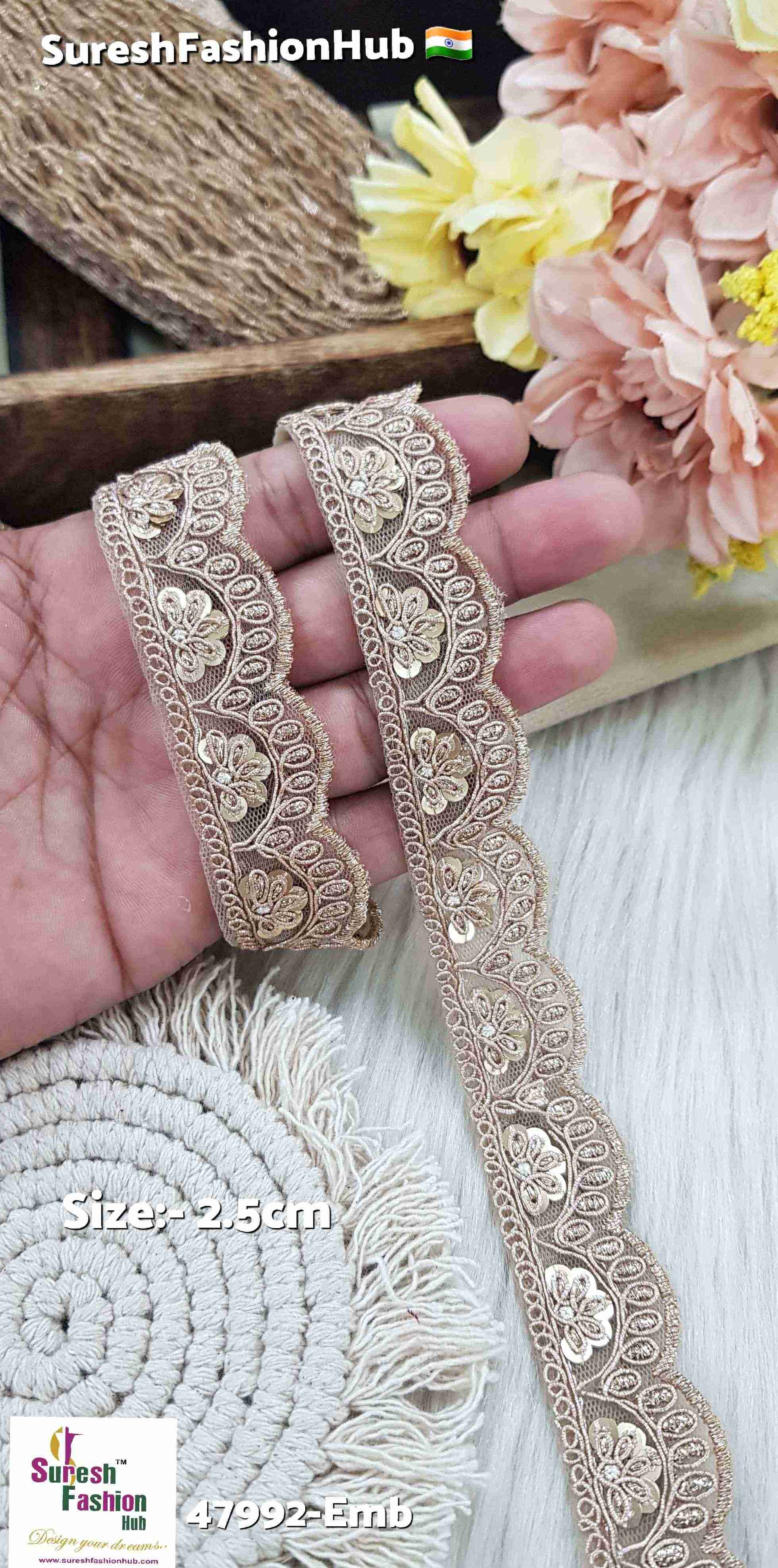 Rose Gold Scalloped Floral Net Embroidery Lace
