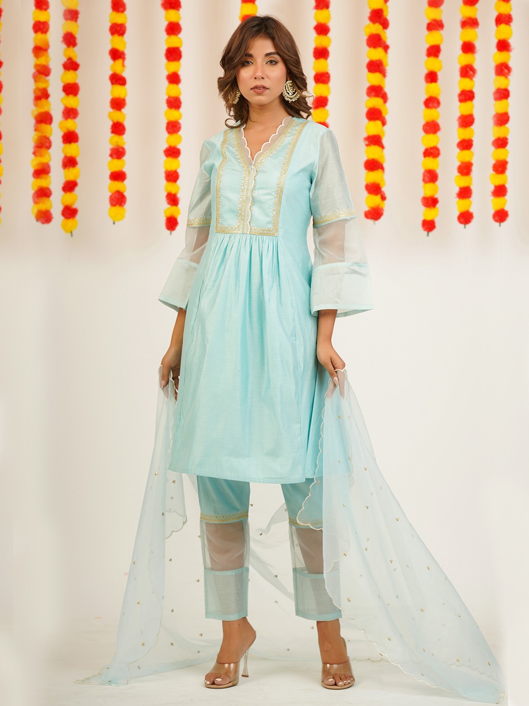 Viscose Chanderi Embroidered  Anarkali kurta set