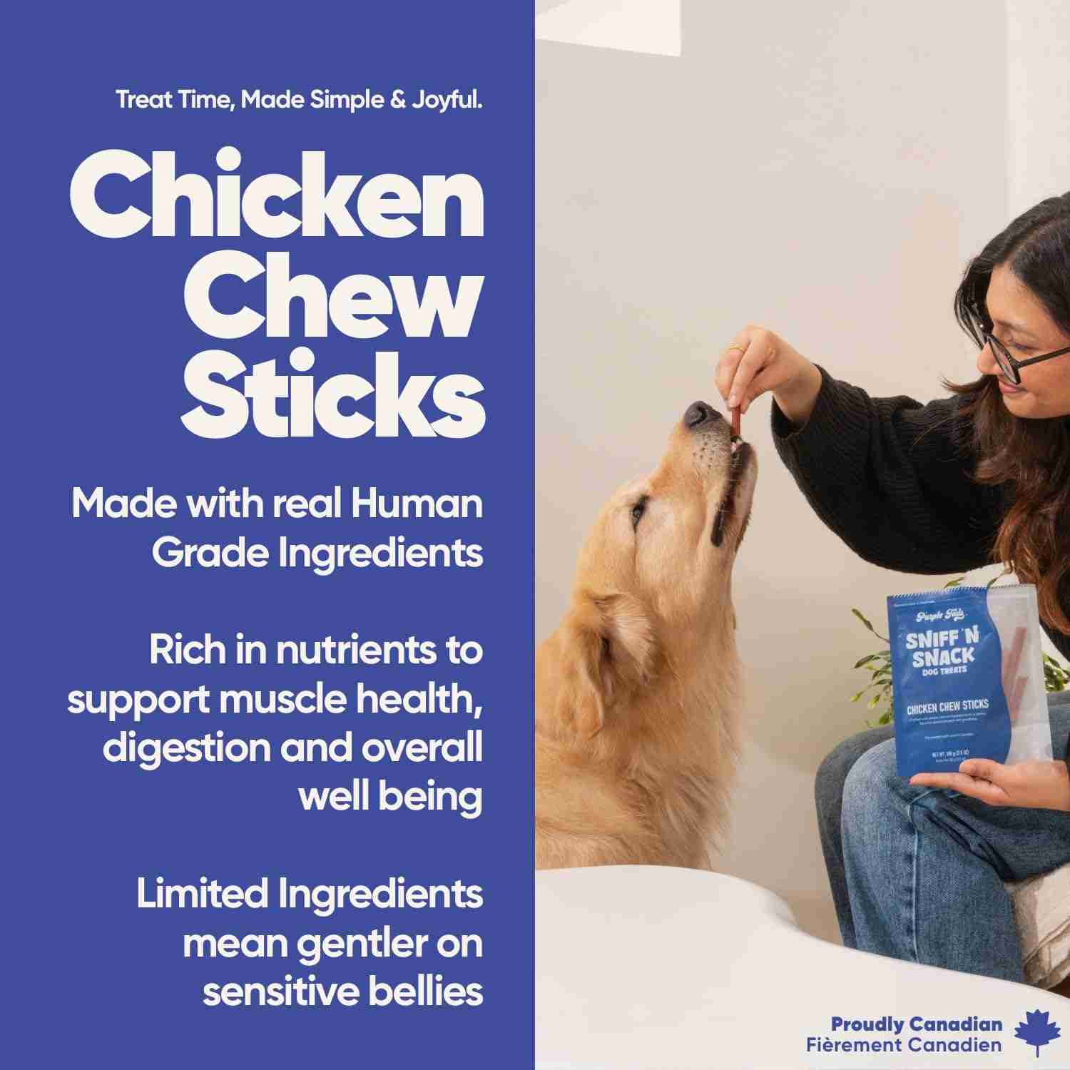Purple Tails Canada Sniff N Snack Dog Treats - Chicken Chew Sticks 100g