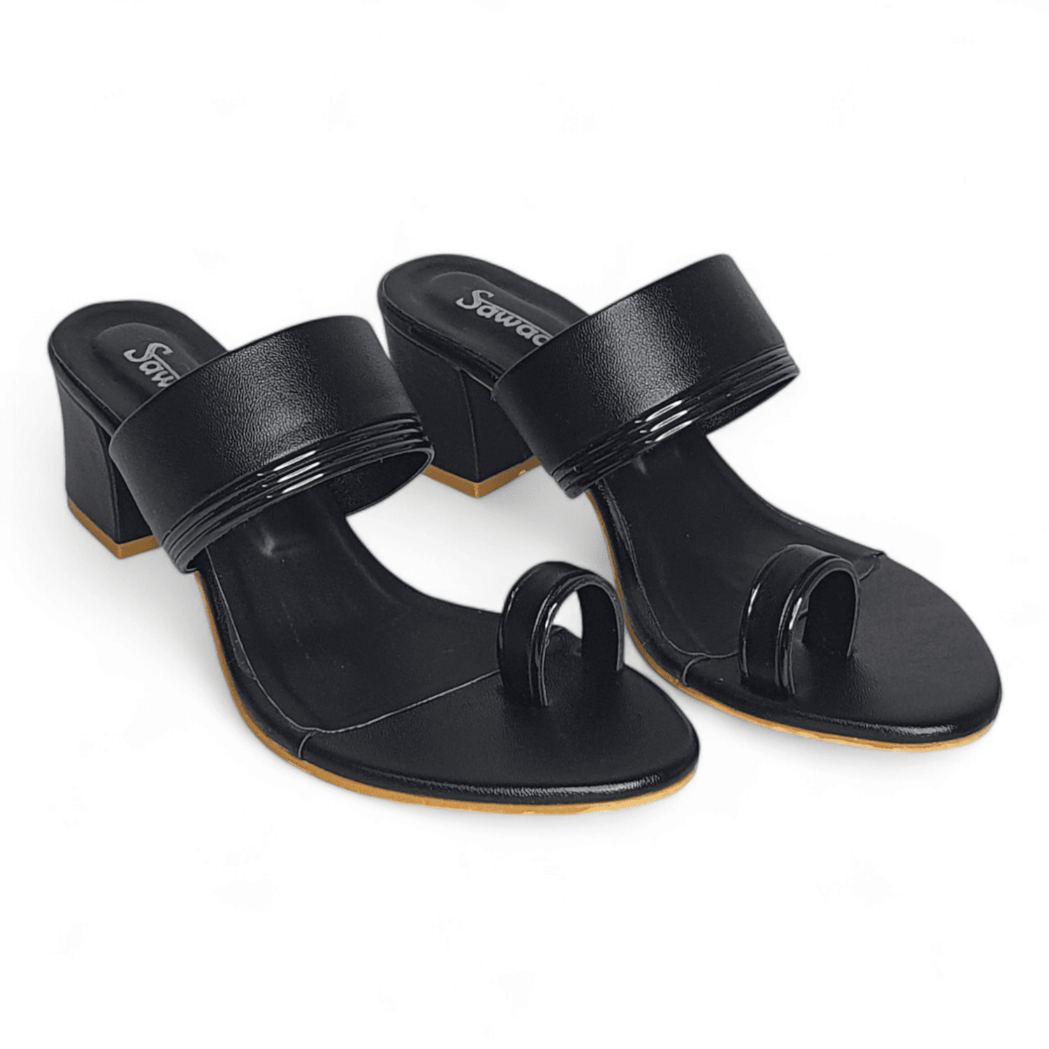 Women's Classic Black Toe Ring Block Heel Sandals