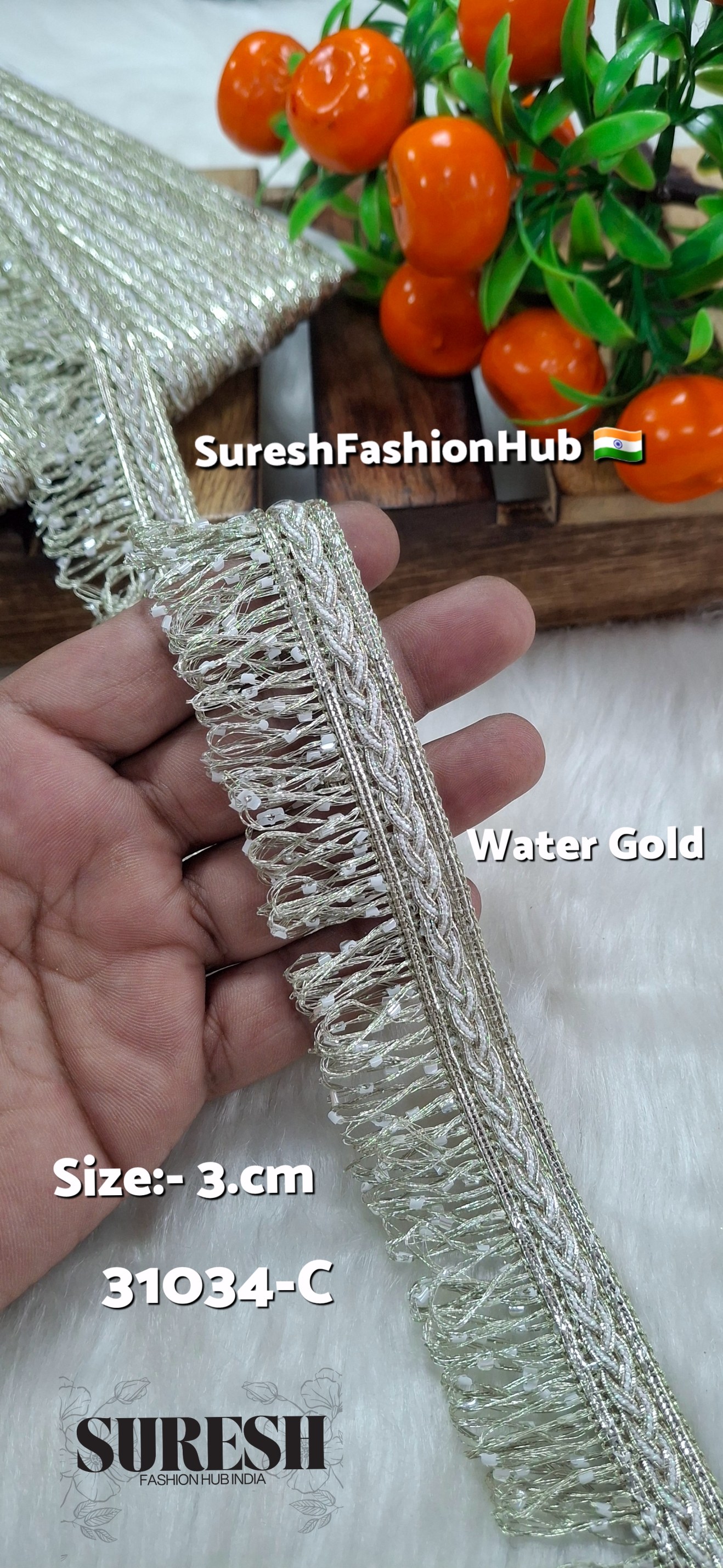 Water Gold Jhalar Beaded Fringe Lace – 31034-C