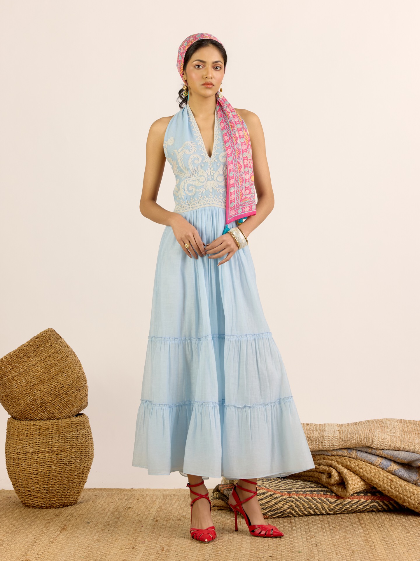 Blue Nilambiri Solid Long Dress