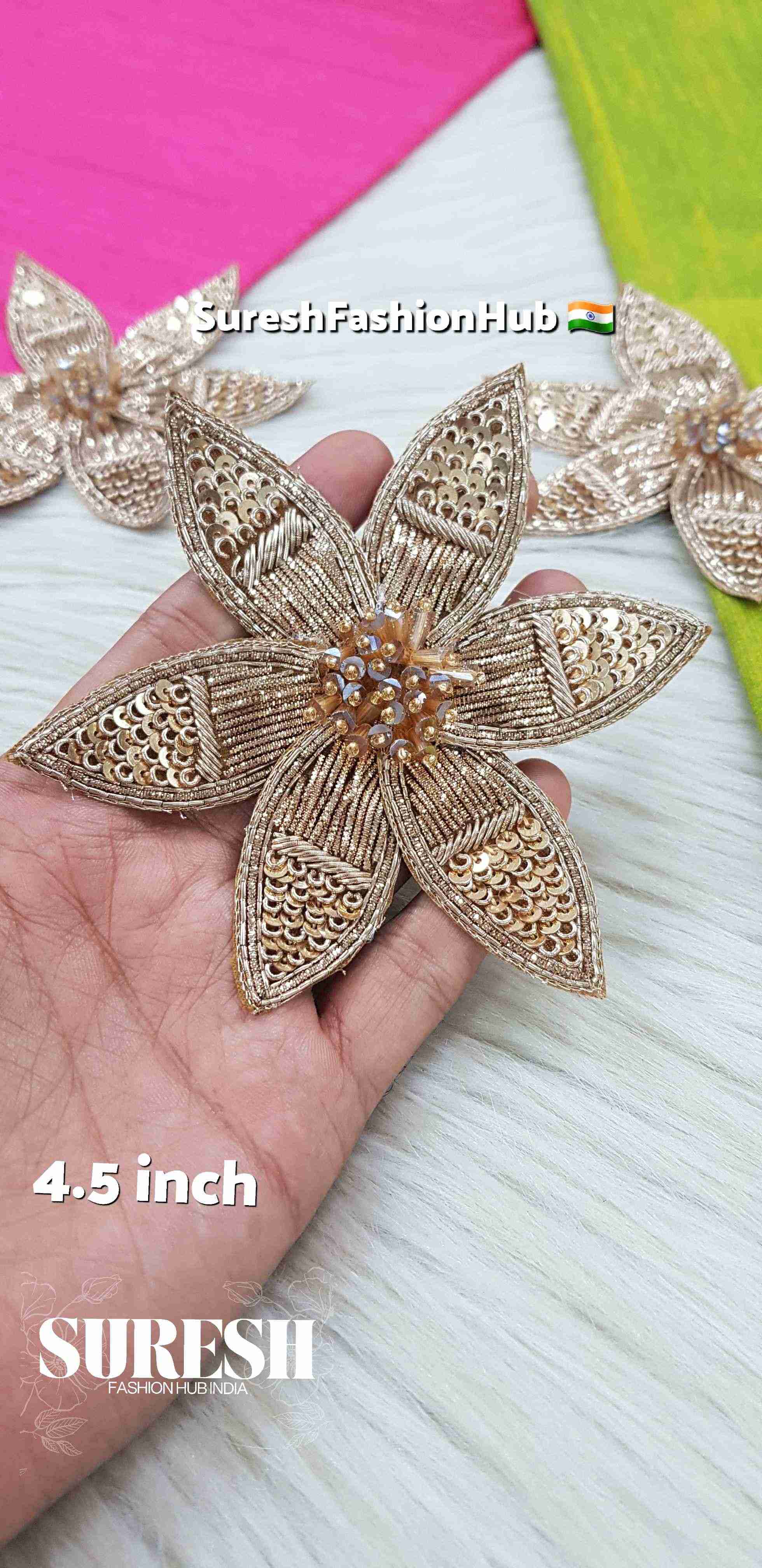 Golden Bloom Hand Zardosi Flower Patch – E-894
