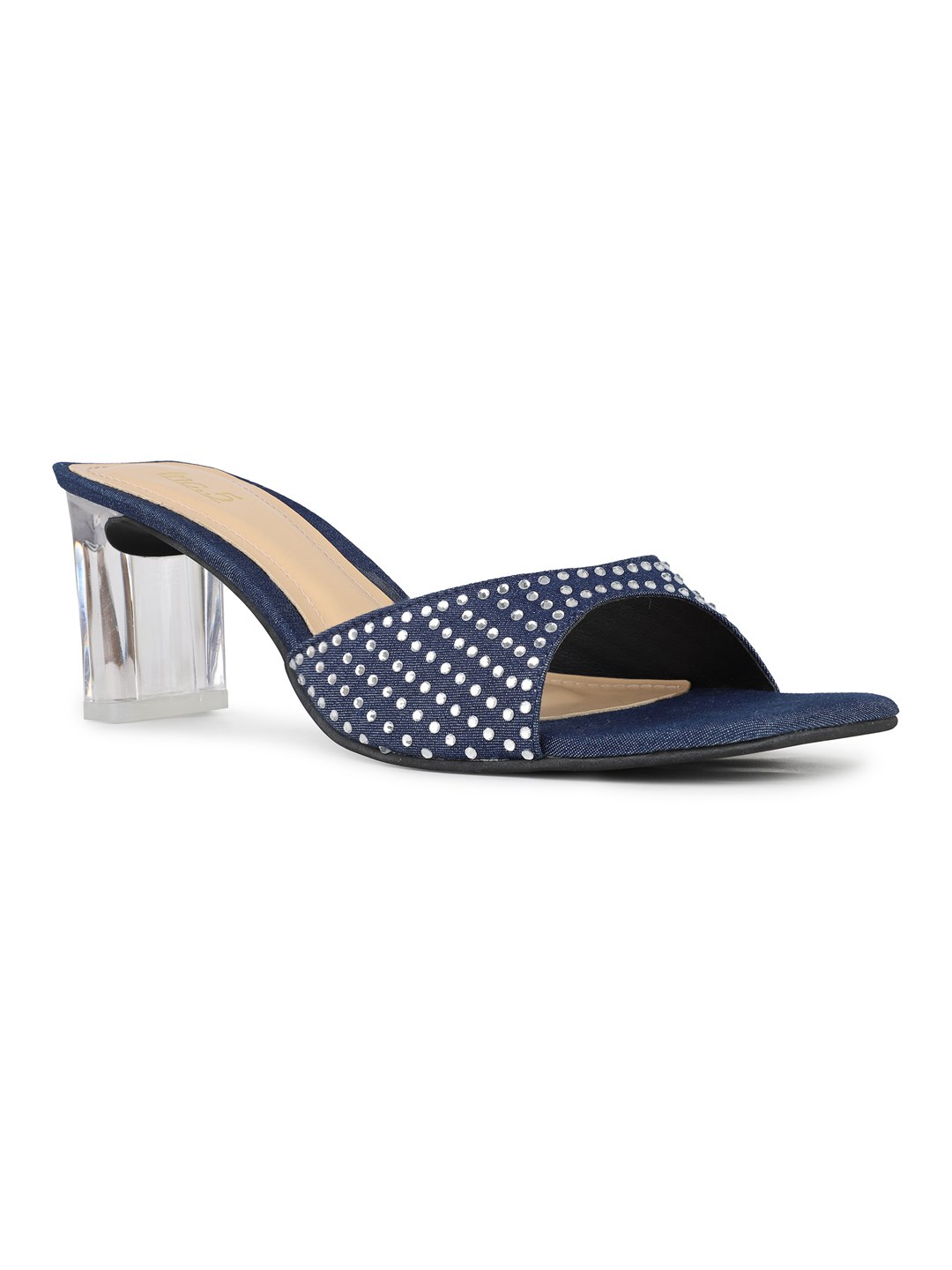 Womens Navy Party Wear Solid Square Toe Block Heel Sandals