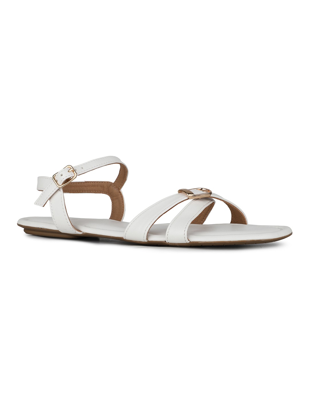 Womens White Casual Solid Open Toe Flat Sandals