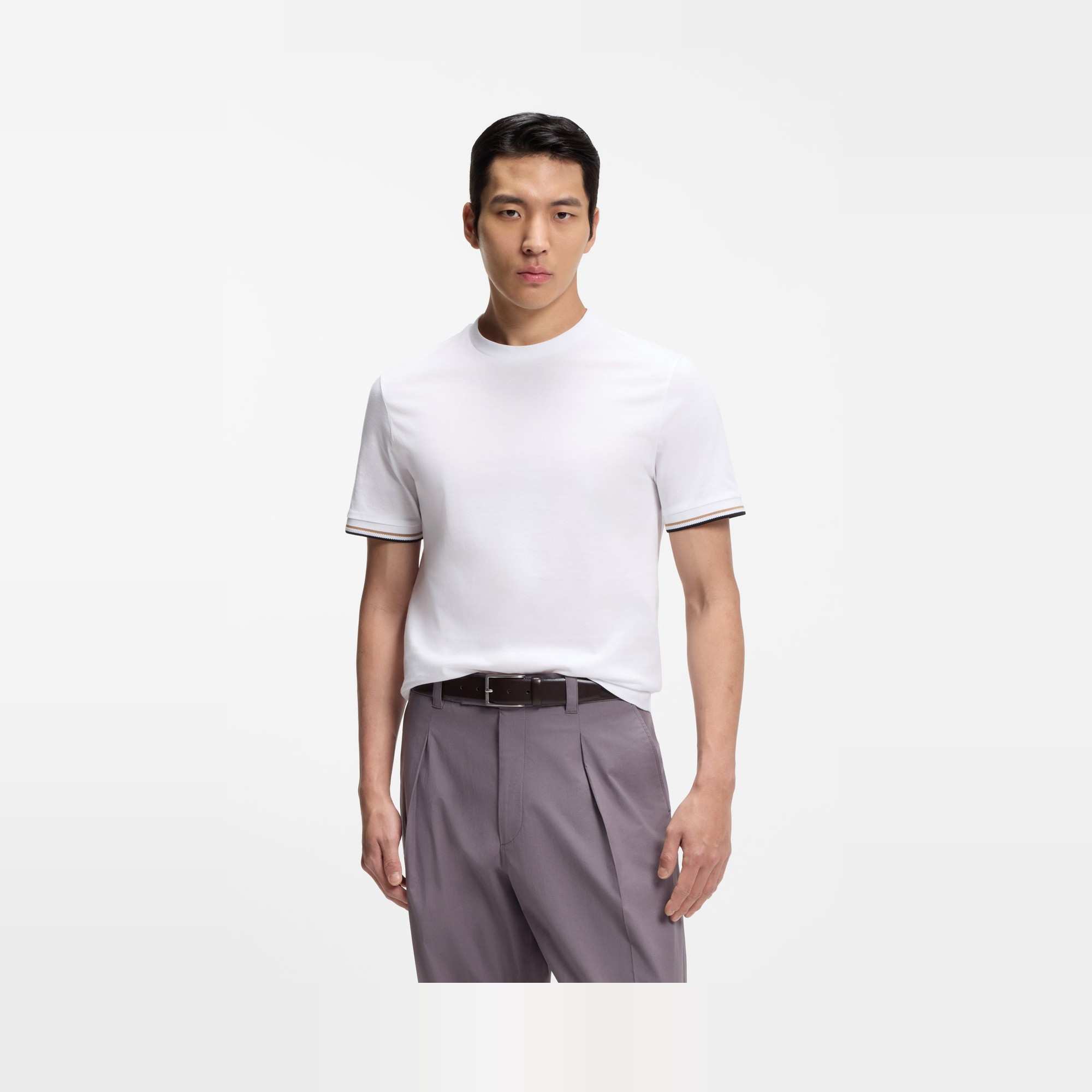 Cotton-Jersey T-Shirt with Striped Cuffs