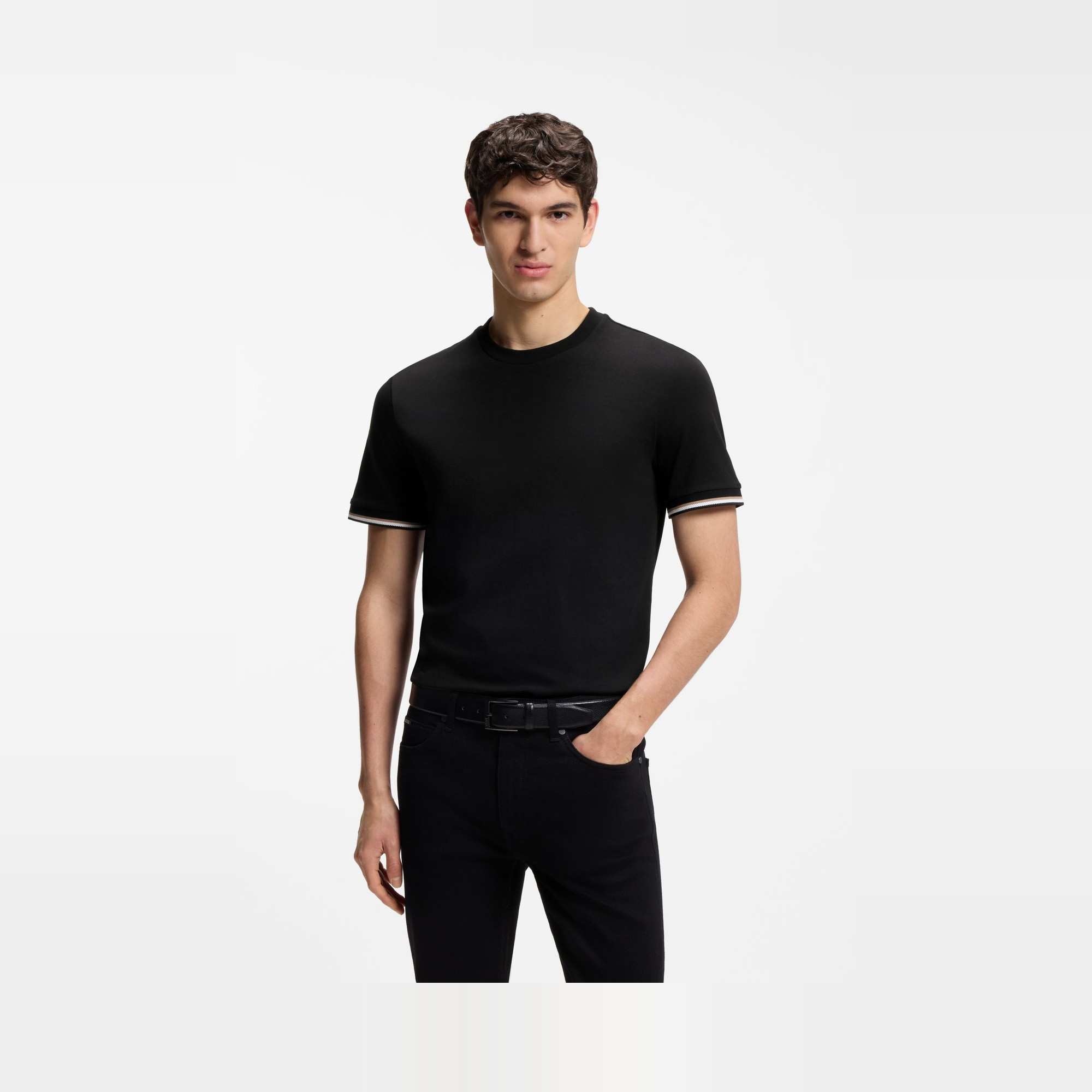 Cotton-Jersey T-Shirt with Striped Cuffs