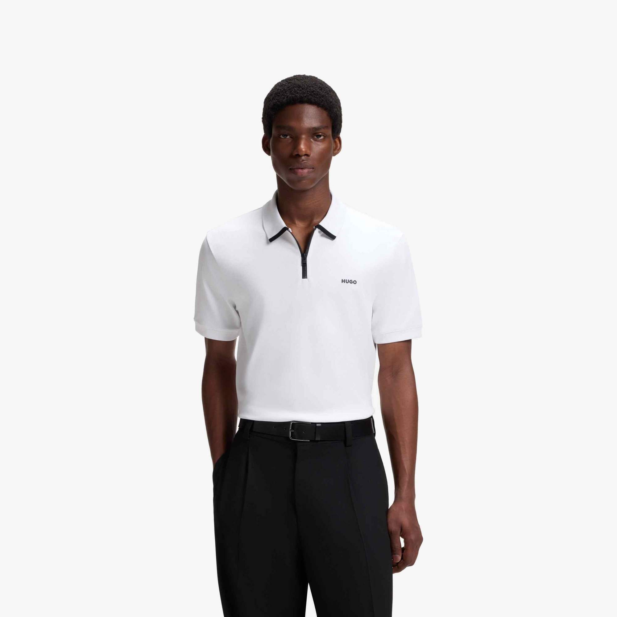 Pique Cotton Polo Shirt with Zip