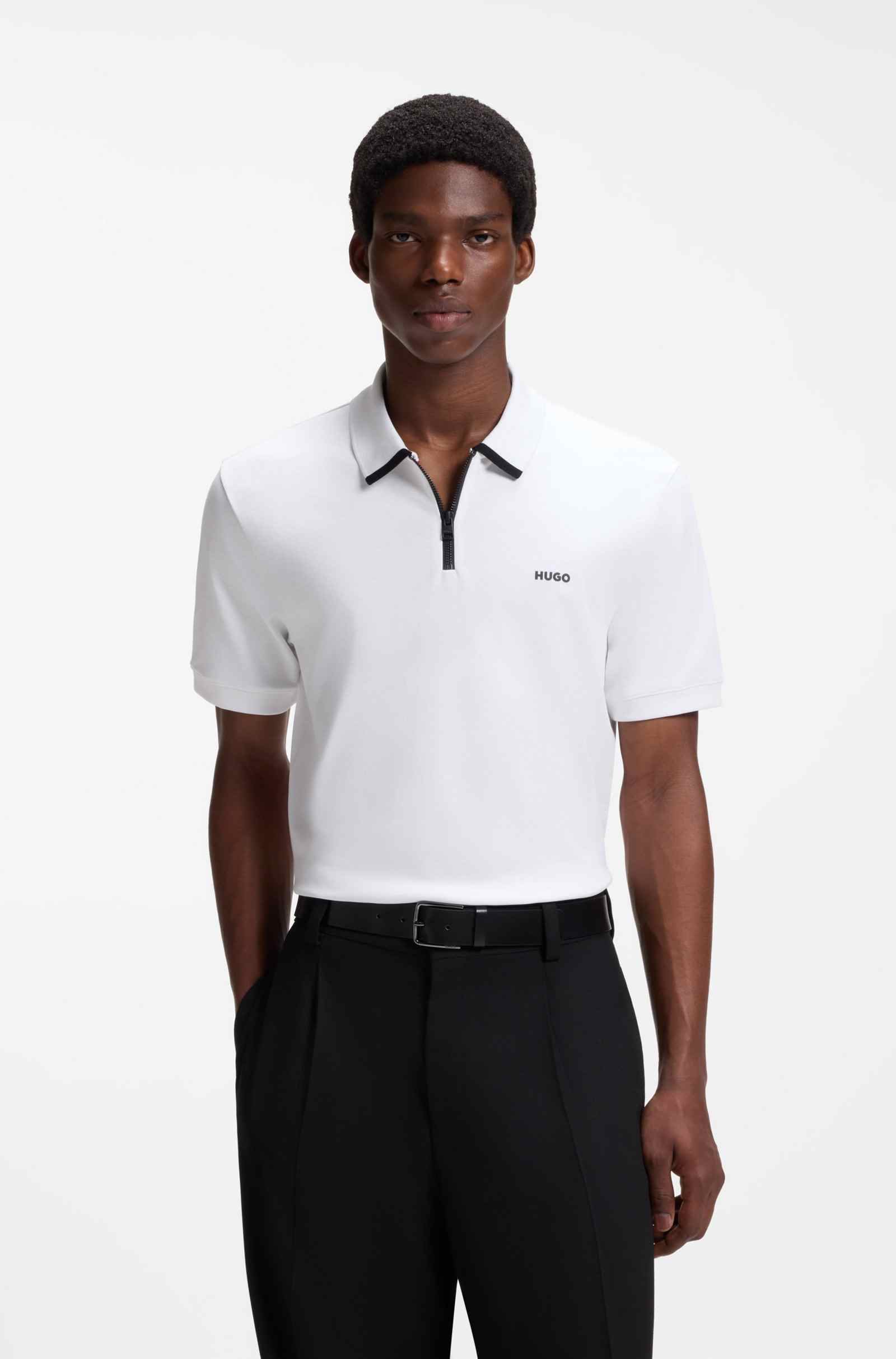 Pique Cotton Polo Shirt with Zip