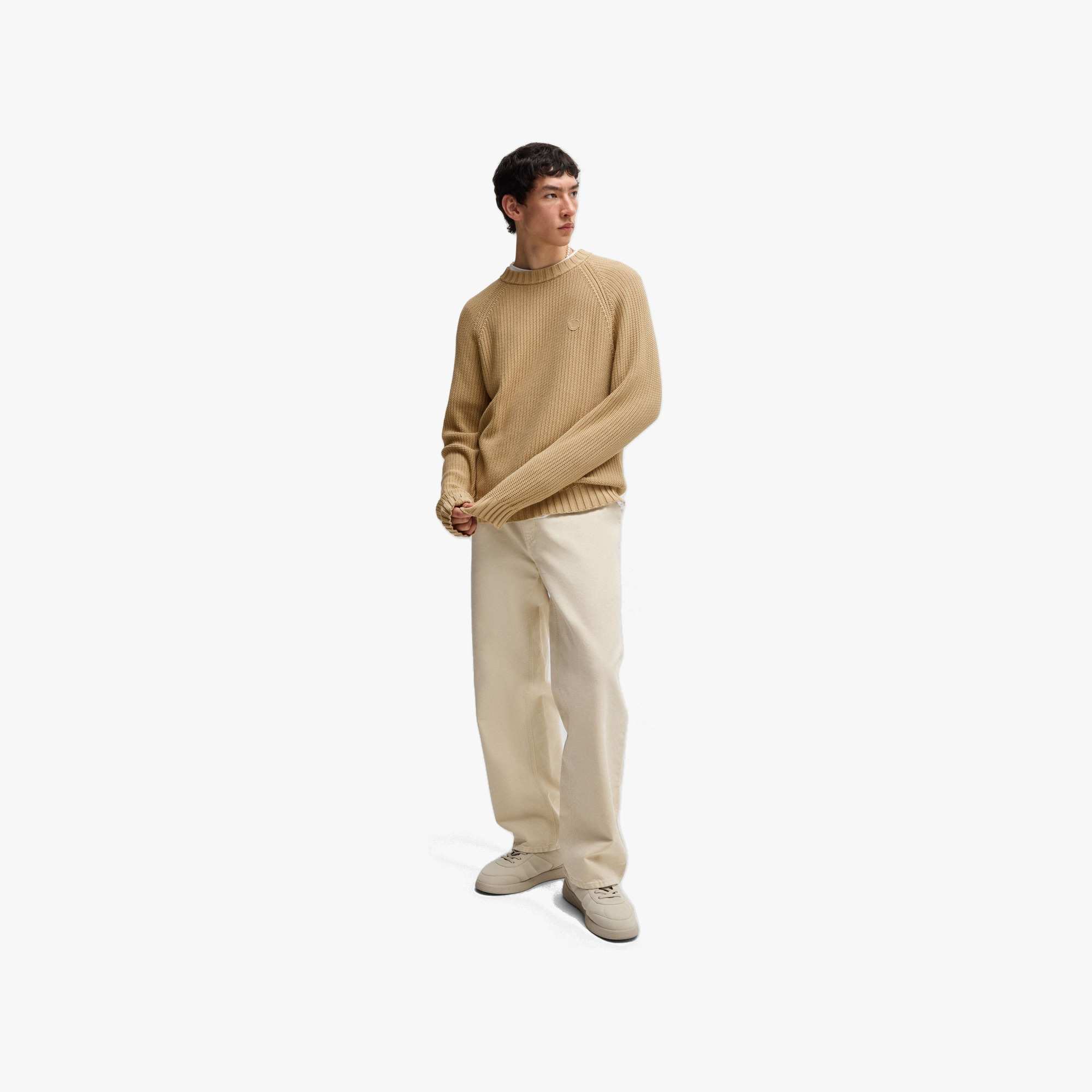 Ribbed Structure Smiley Logo Cotton Sweater