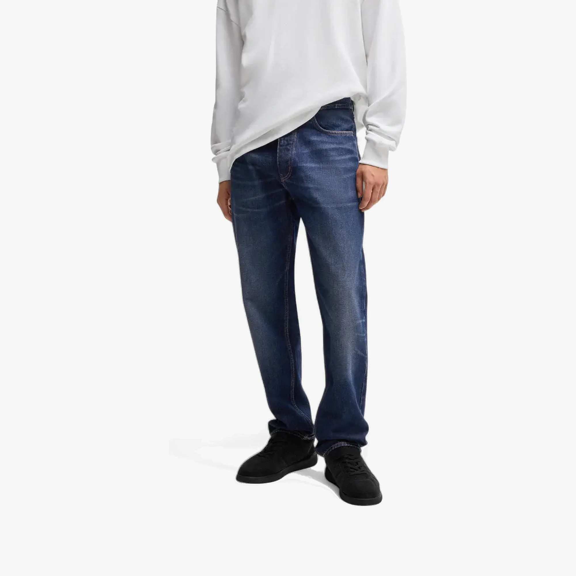 Regular-Fit Jeans In Dark-Blue Stonedwashed Denim