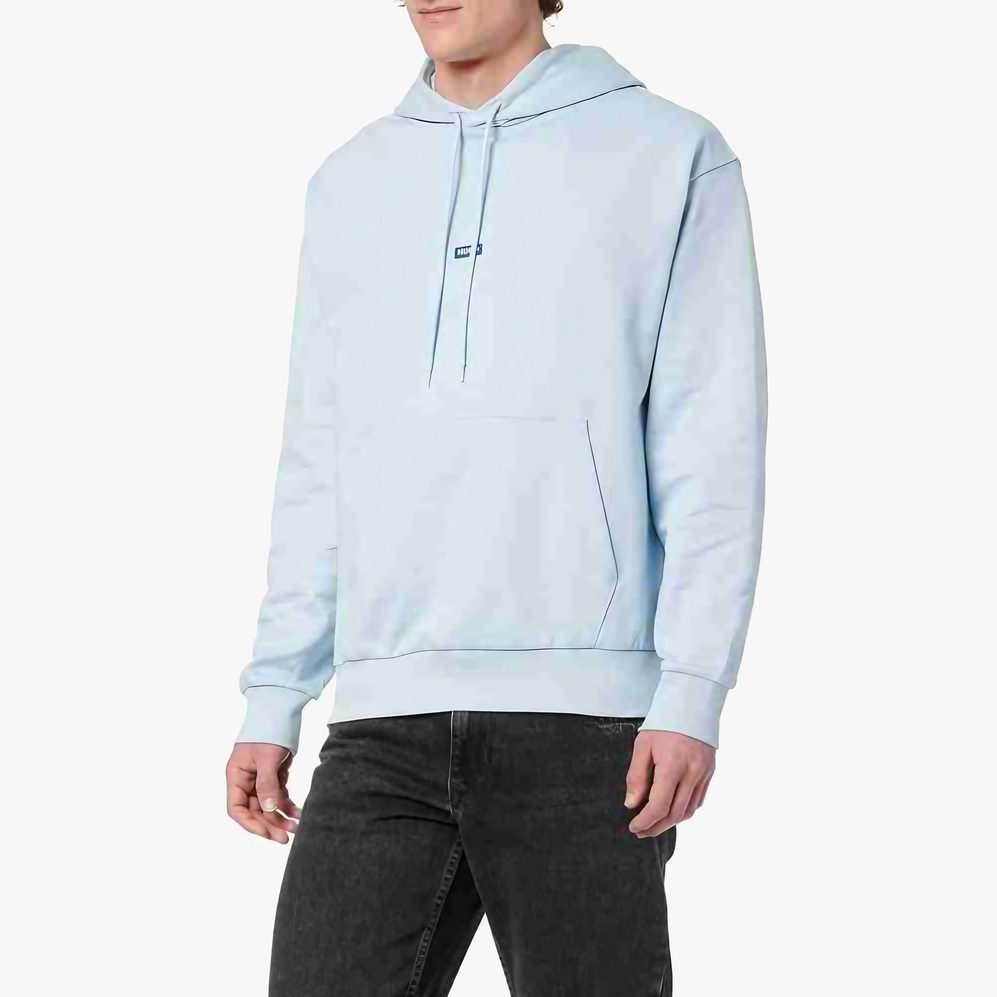 Blue Logo Label Kangaroo Pocket Hoodie