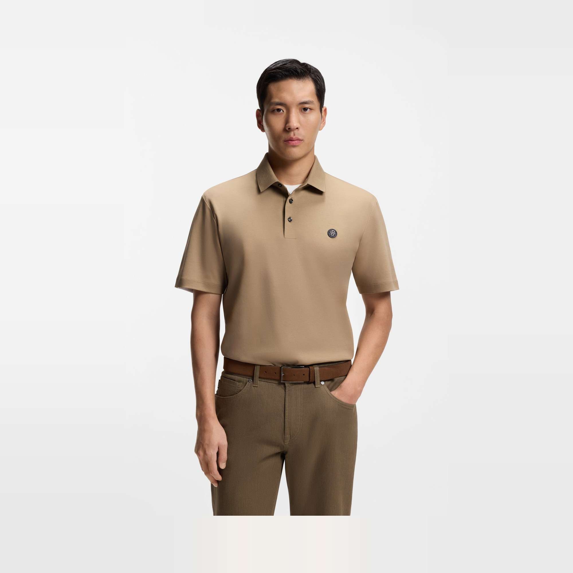 Mercerised-Cotton Polo with Double B Monogram