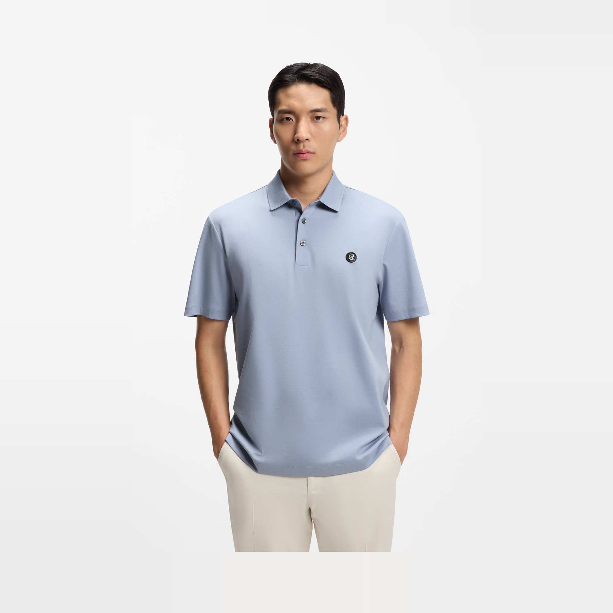 Mercerised-Cotton Polo with Double B Monogram