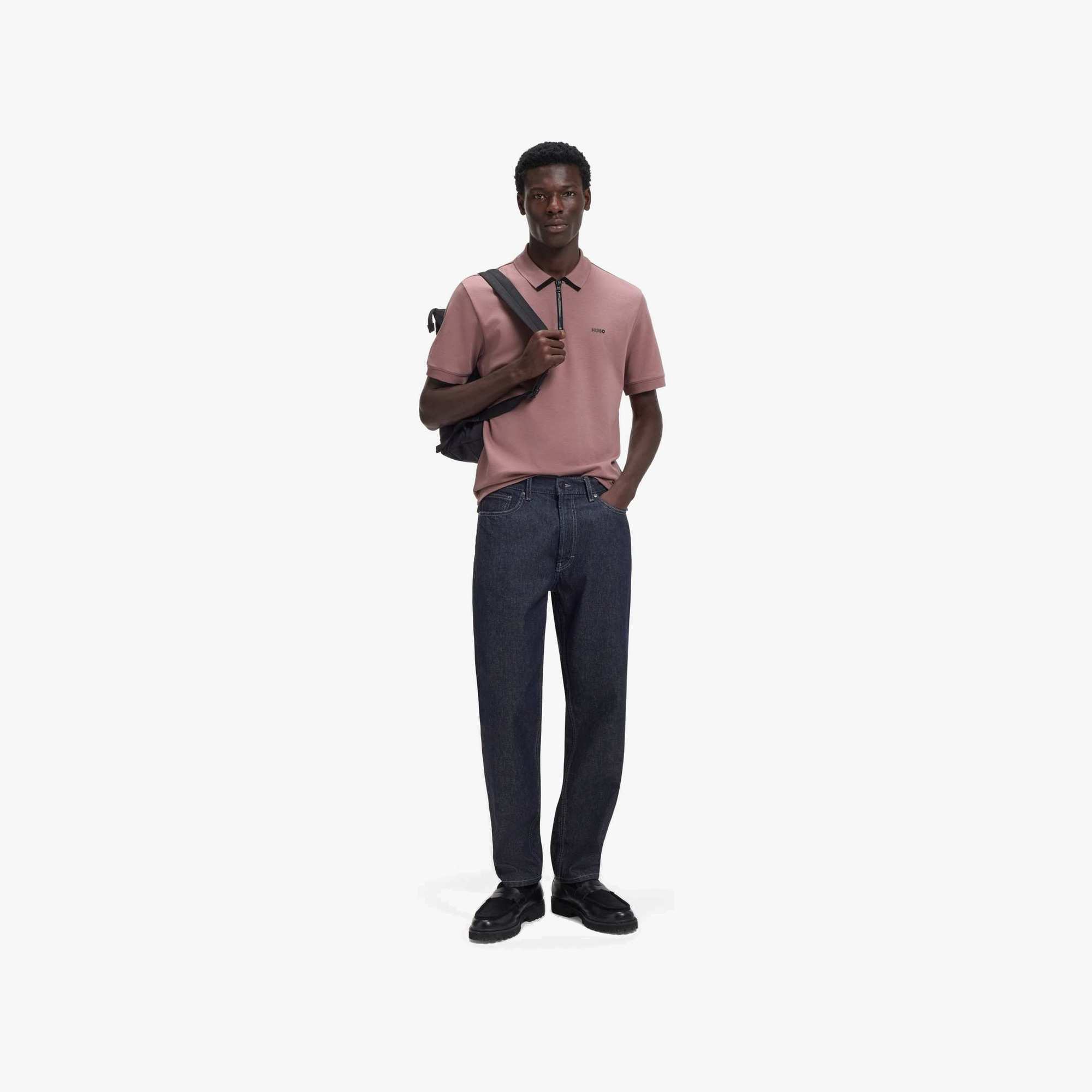 Cotton-Piqué Polo Shirt with Zip Neckline