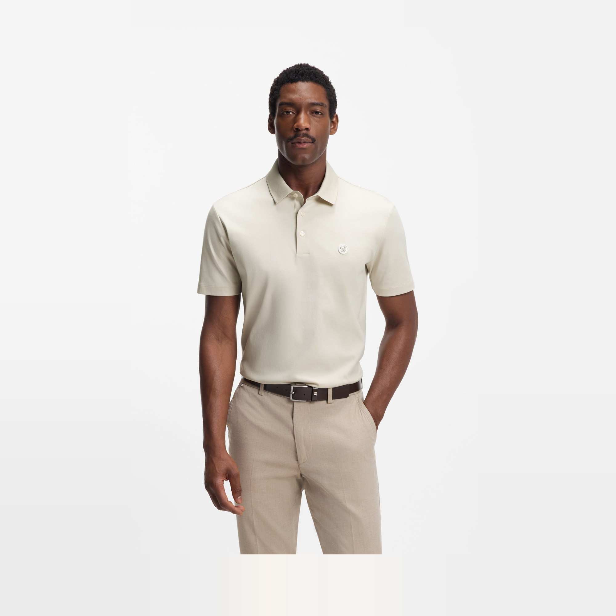 Mercerised-Cotton Polo with Double B Monogram