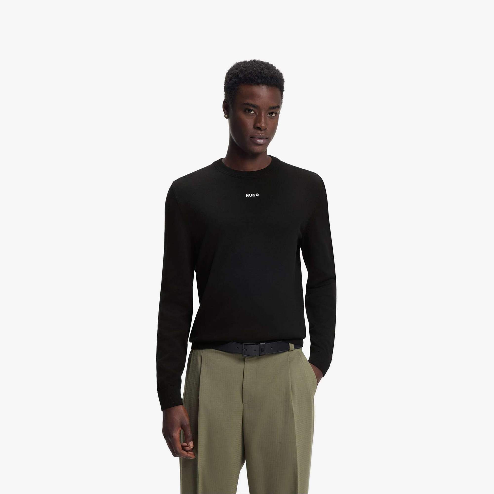 Slim-Fit Cotton Sweater with Contrast Logo