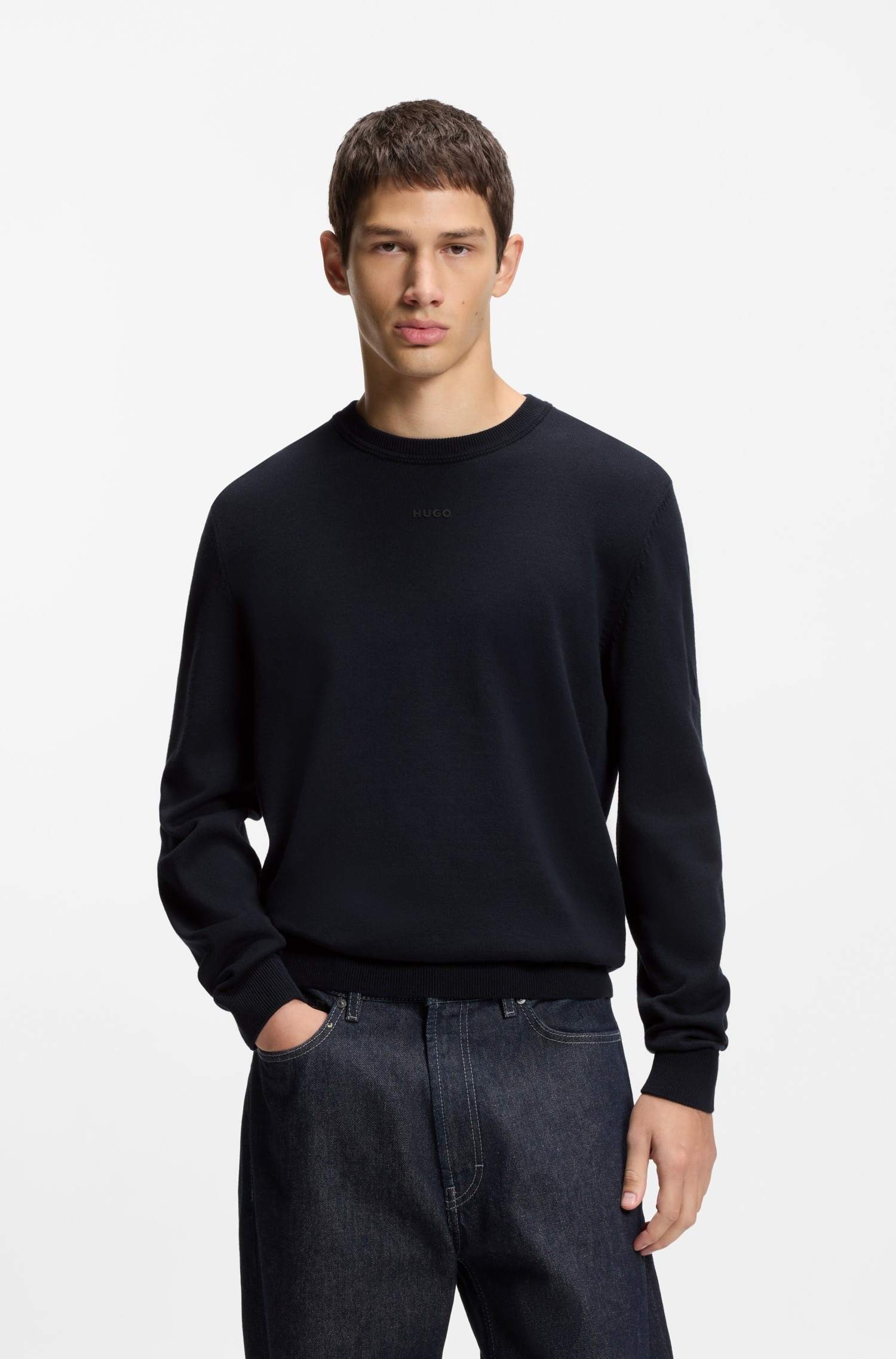 Slim-Fit Cotton Sweater with Contrast Logo