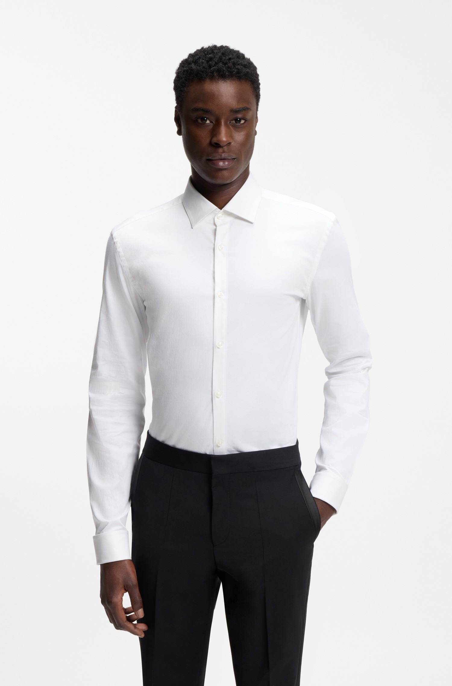 Slim-Fit Stretch-Cotton Shirt with Double Cuffs