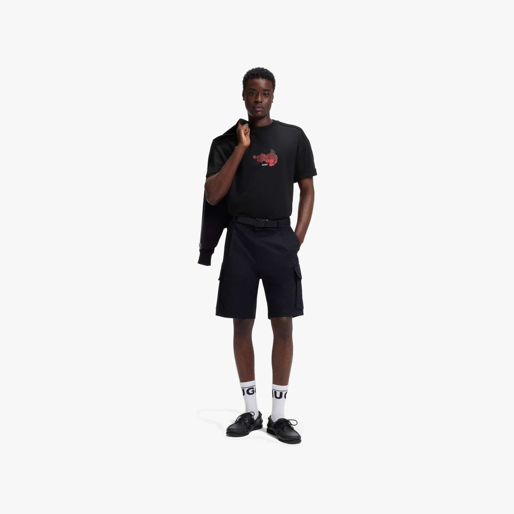 Oversized Cotton T-Shirt with Roses Artwork
