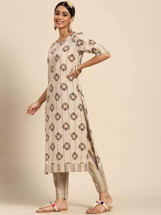 Taupe printed Kurta with Trousers