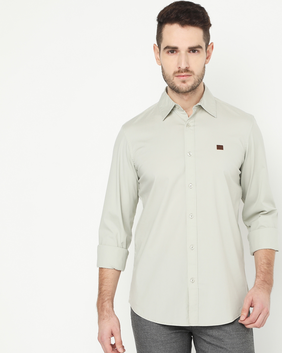 GAS | Men's Andrew Grey Solid Poplin Shirt 0