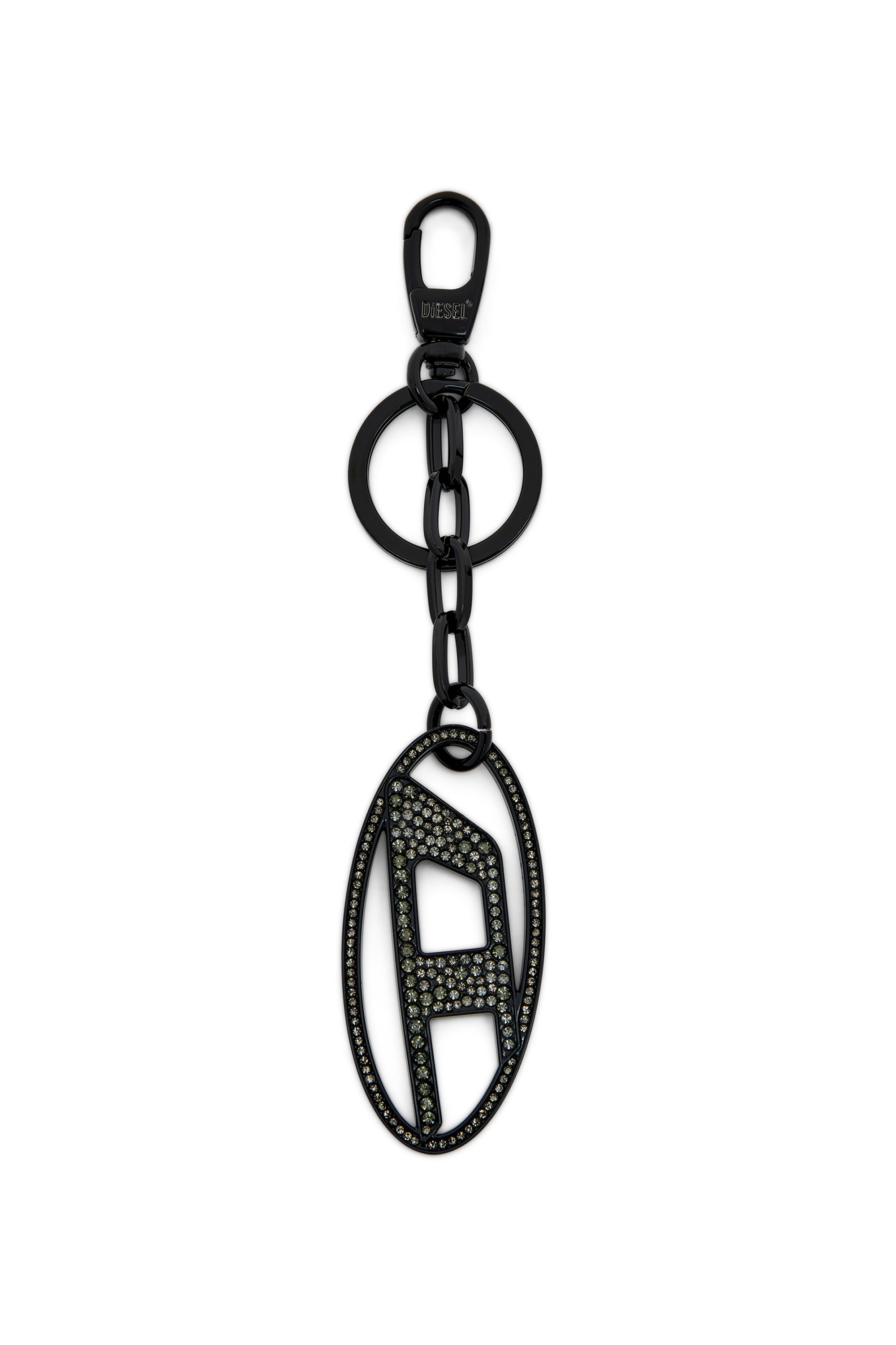Black Metal Oval D keyring with crystals