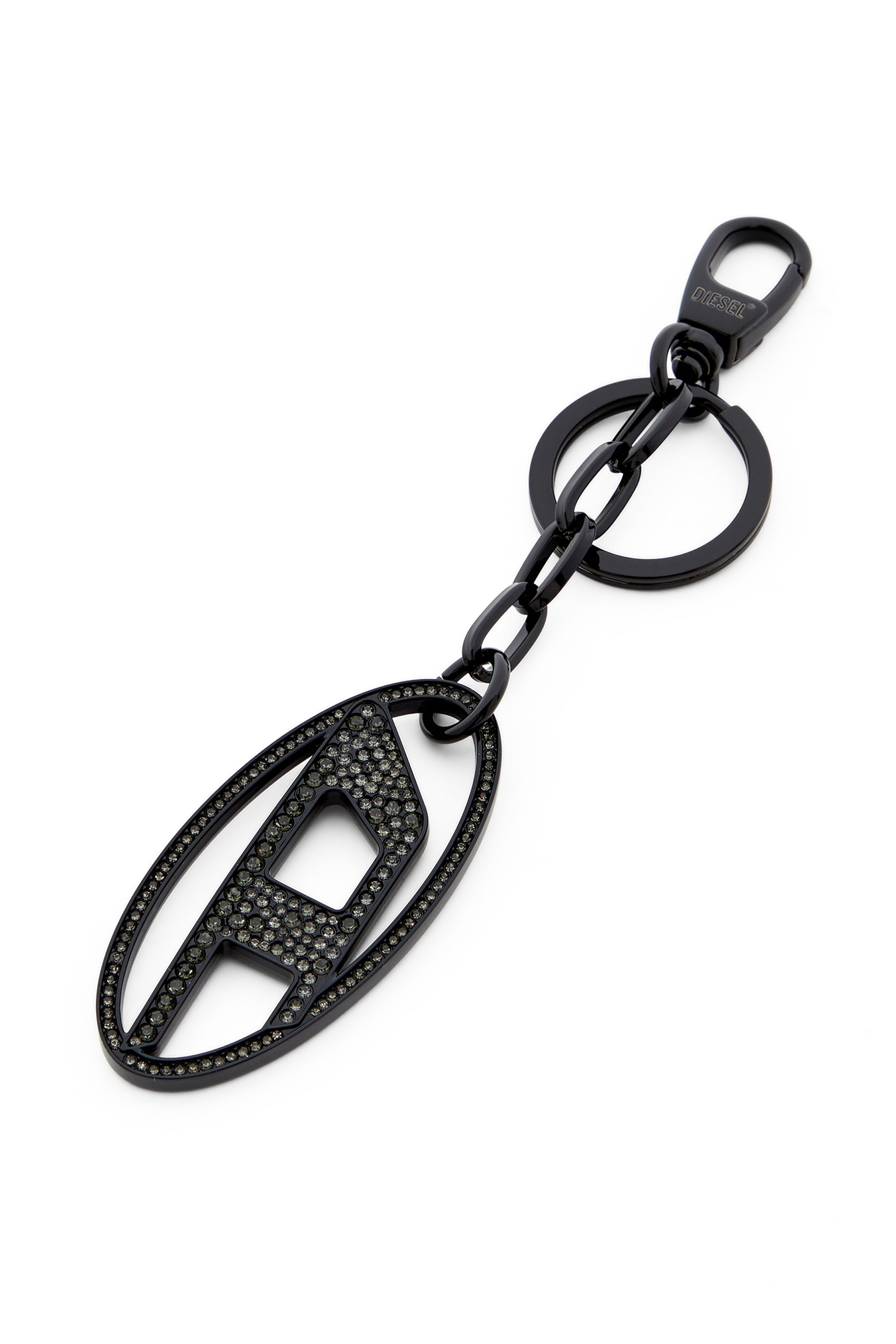 Black Metal Oval D keyring with crystals