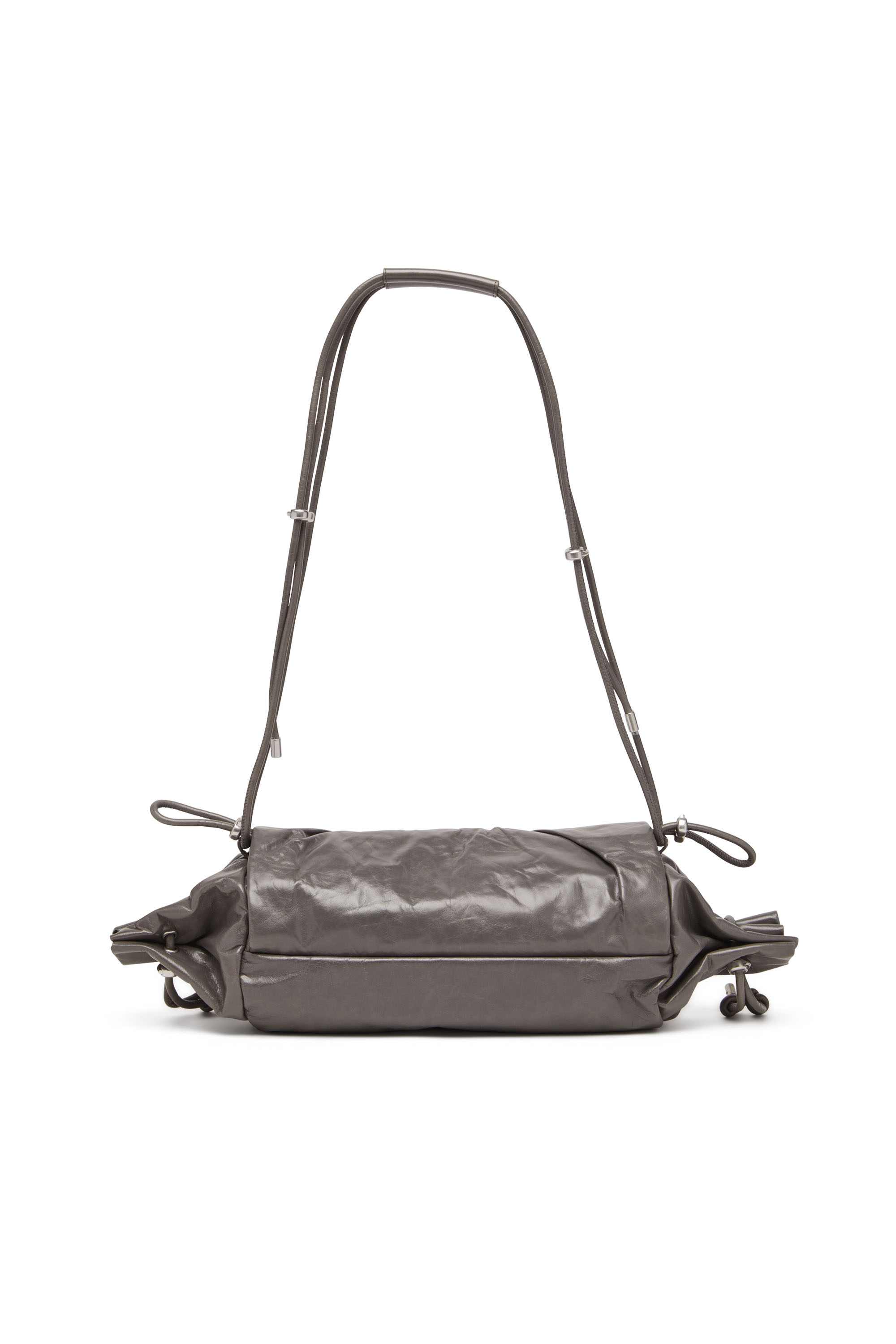 Grey Scrunch-D M-Shoulder bag in shiny leather