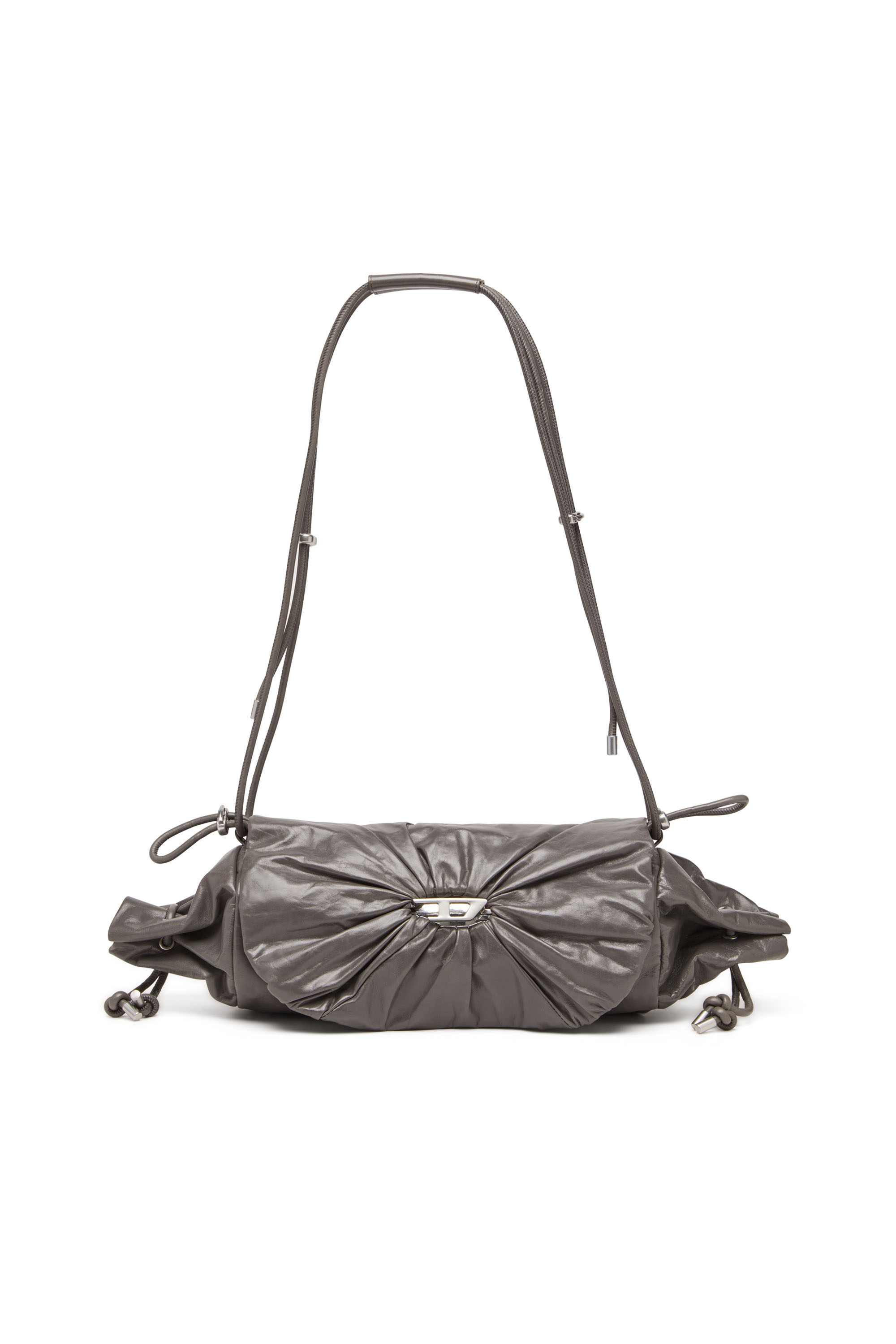Grey Scrunch-D M-Shoulder bag in shiny leather