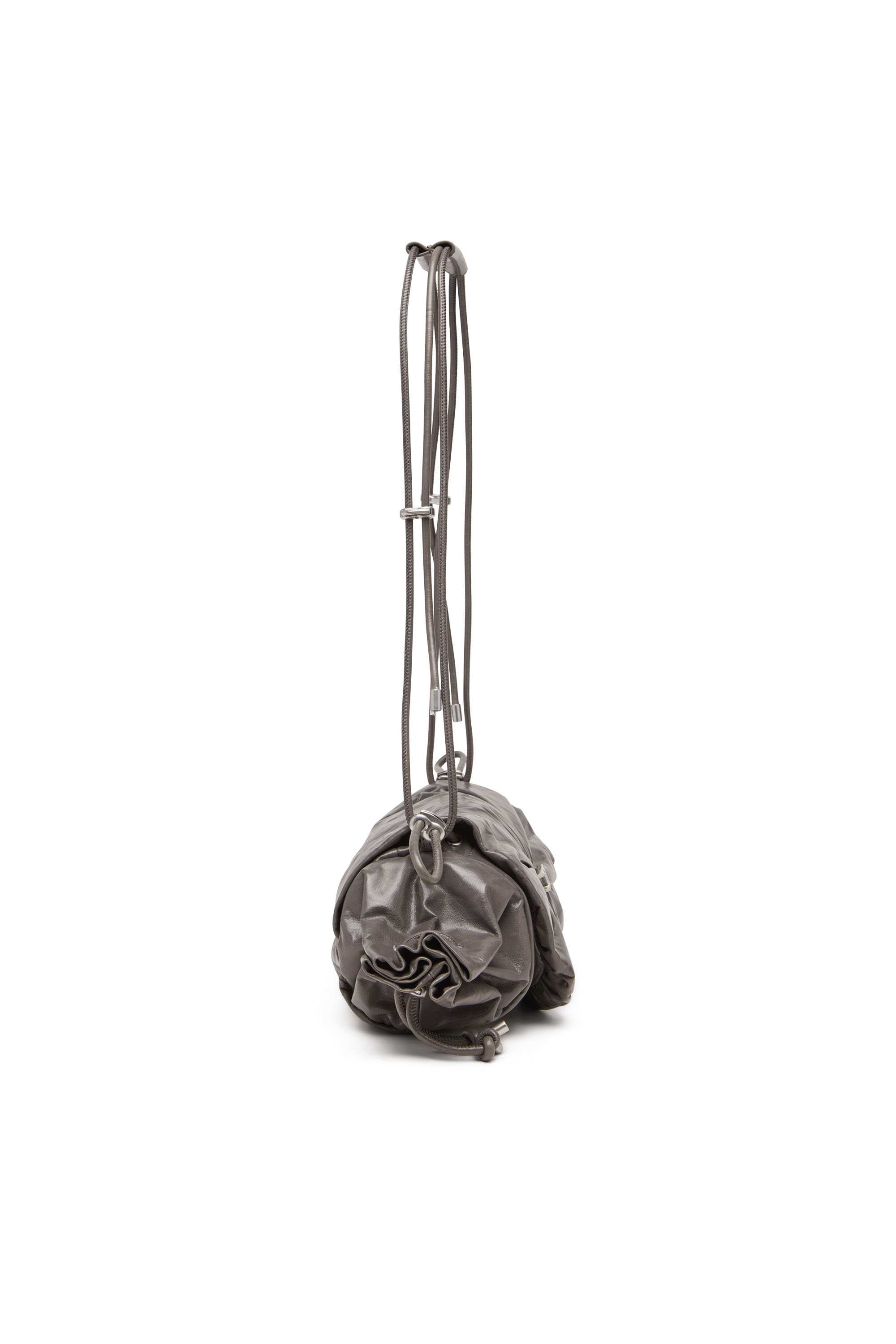Grey Scrunch-D M-Shoulder bag in shiny leather