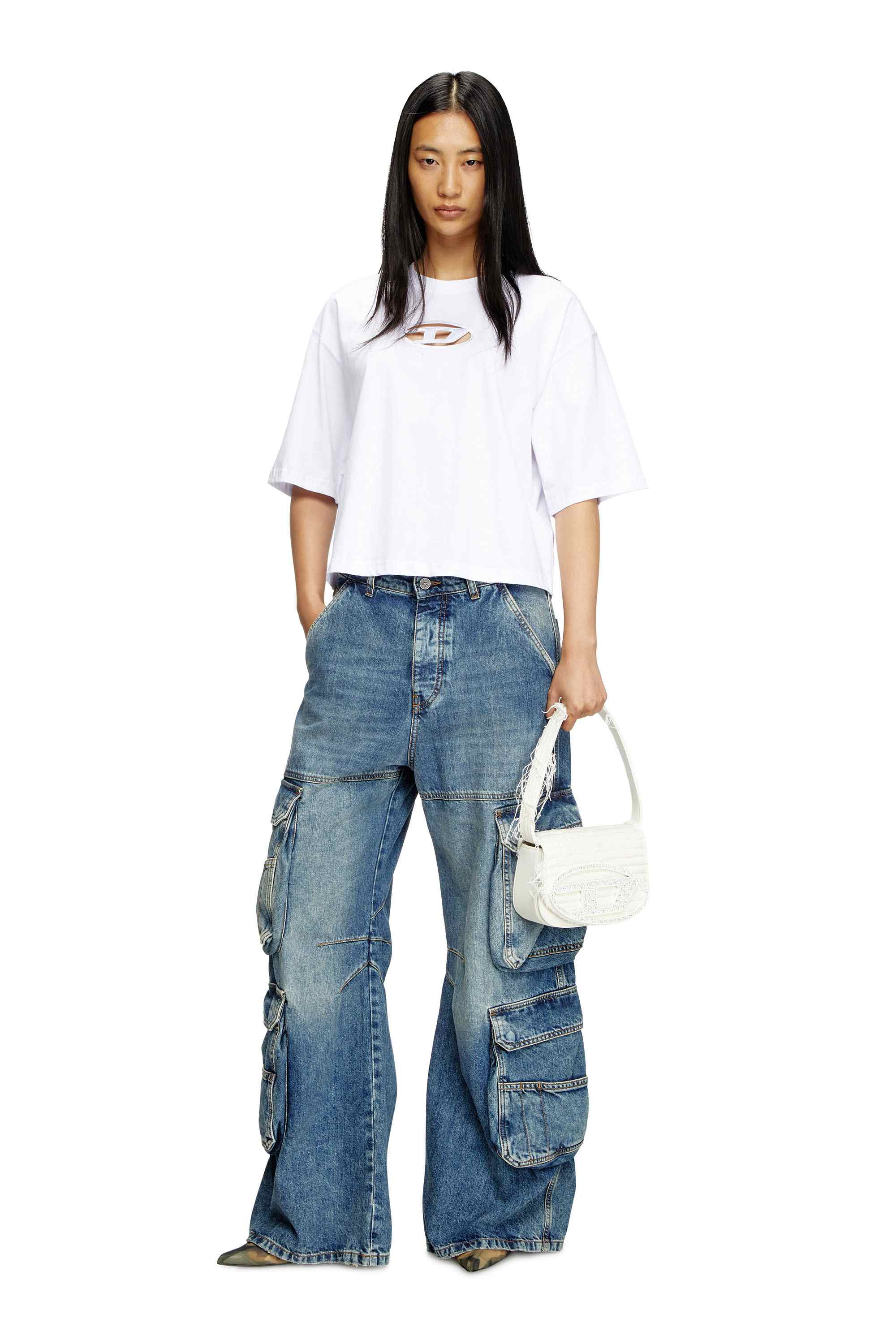 White 1DR-Iconic shoulder bag in canvas and leather
