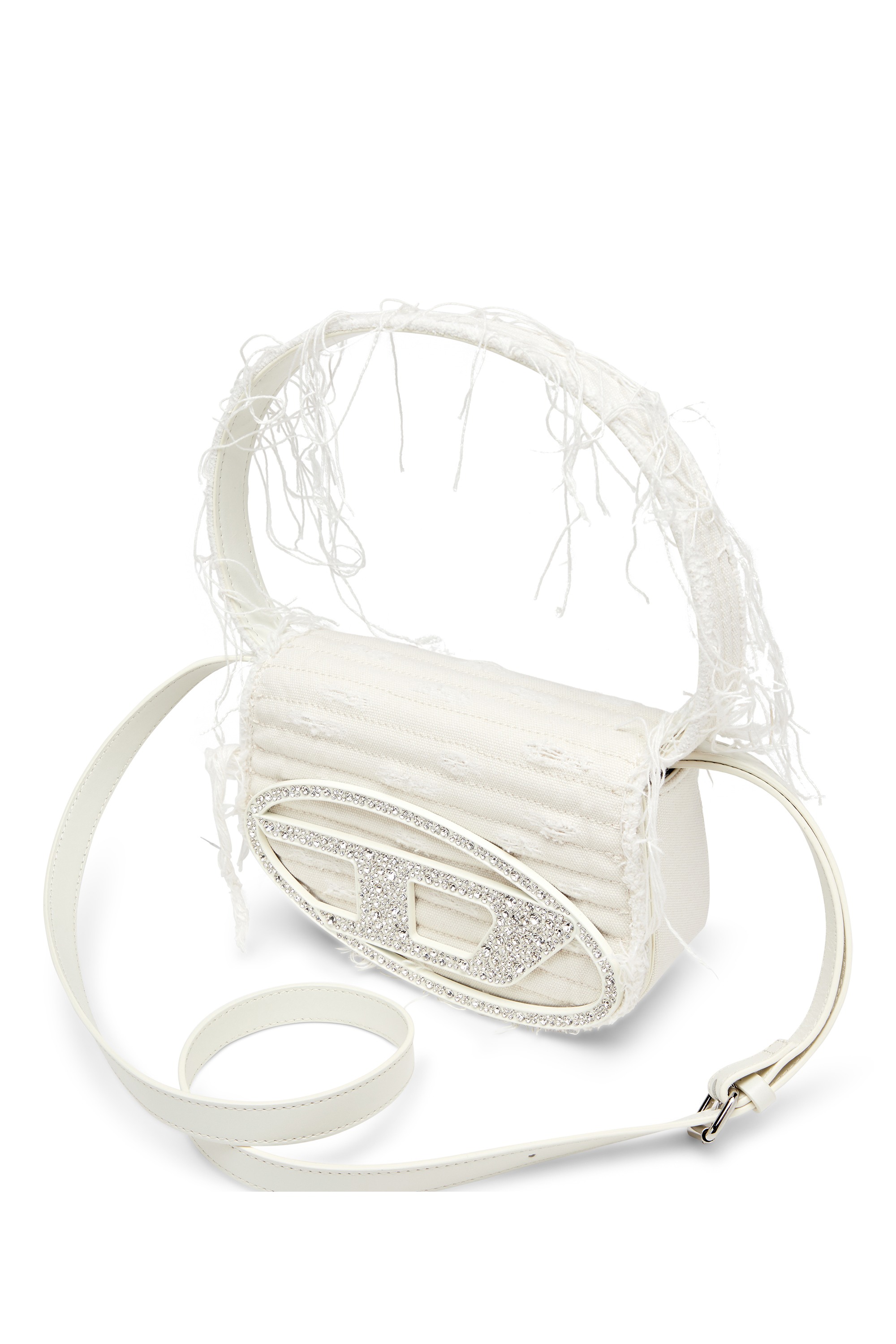 White 1DR-Iconic shoulder bag in canvas and leather