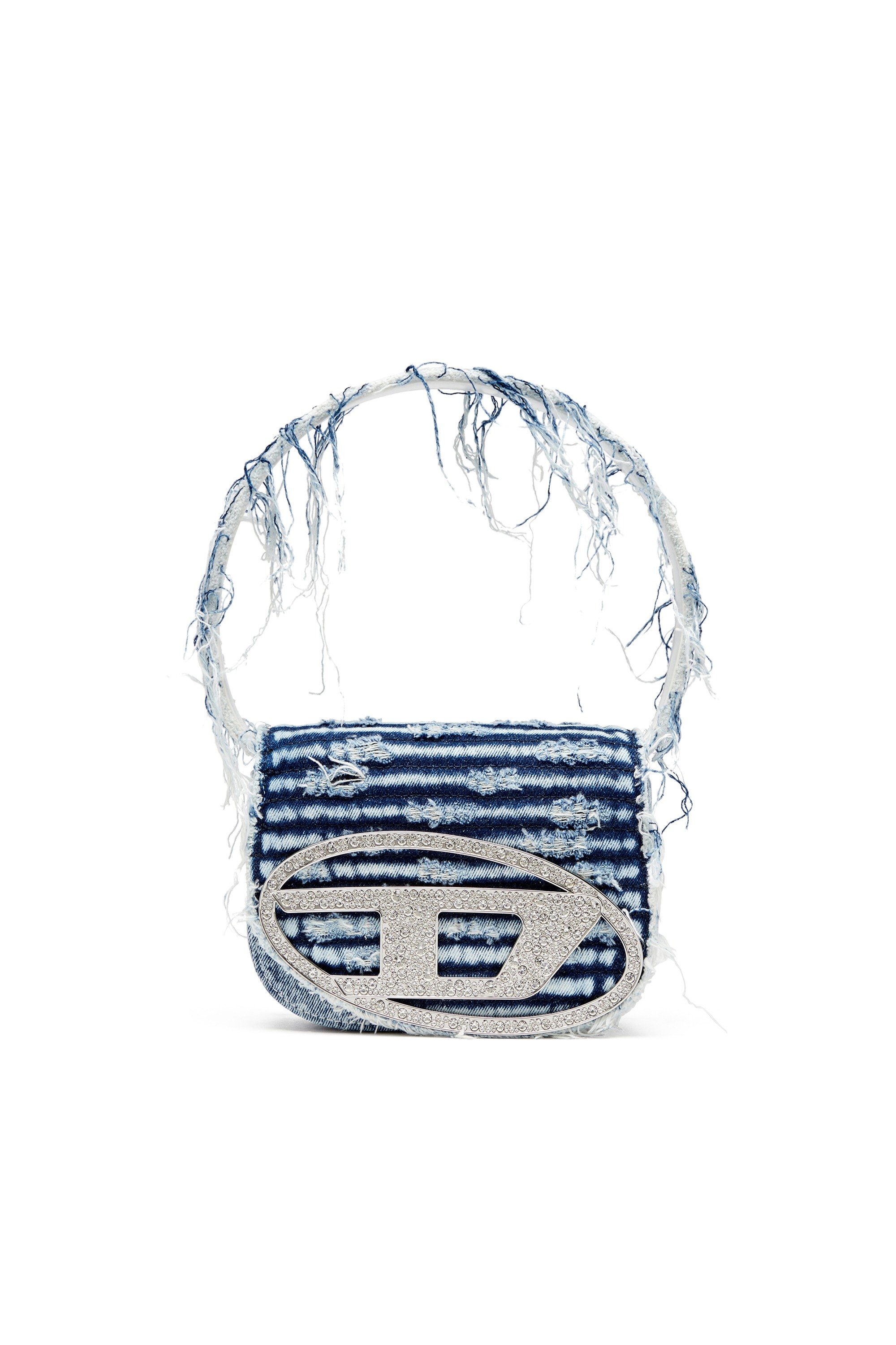 Blue 1DR-Iconic shoulder bag in frayed denim