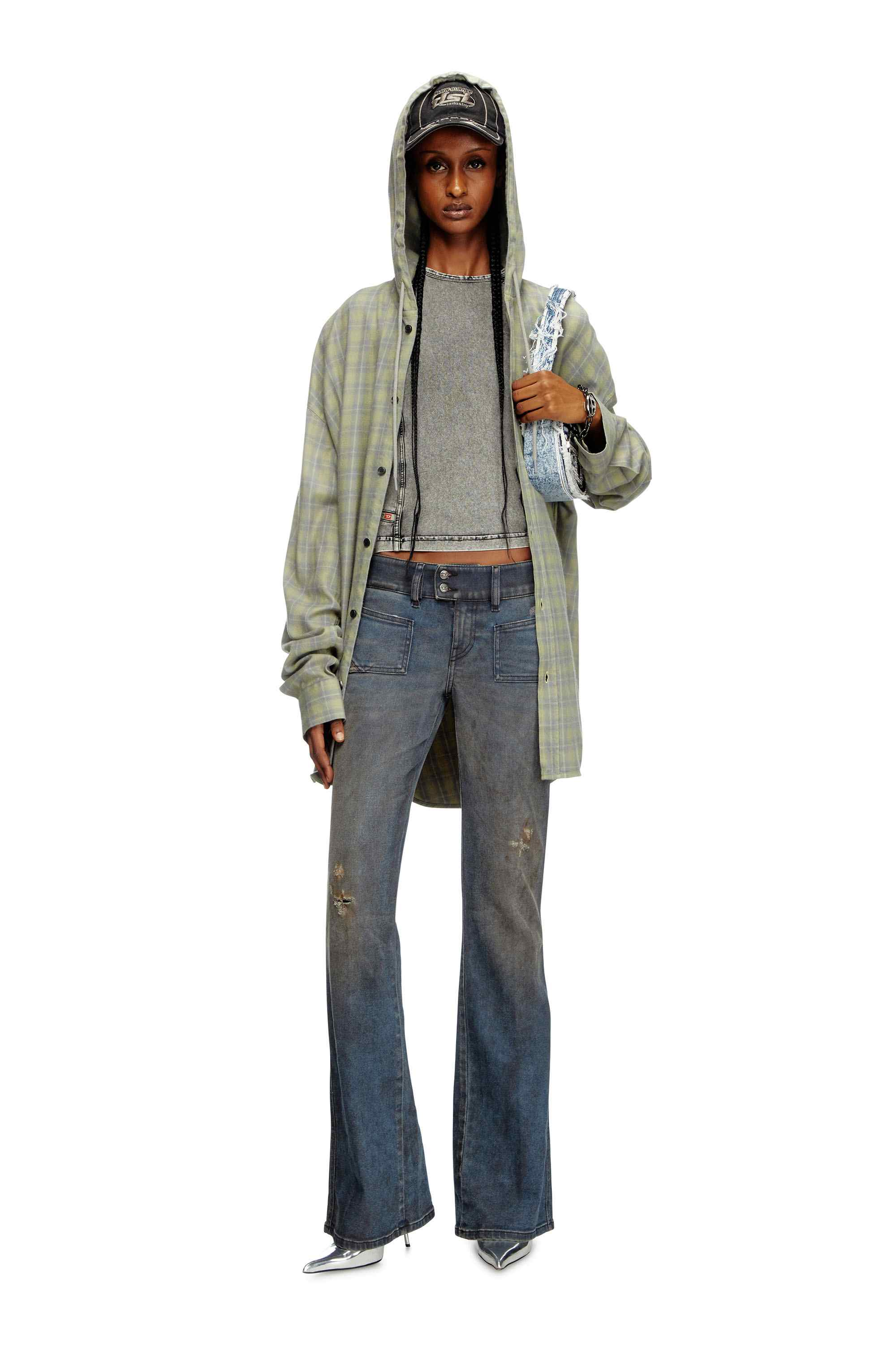 Blue 1DR-Iconic shoulder bag in frayed denim