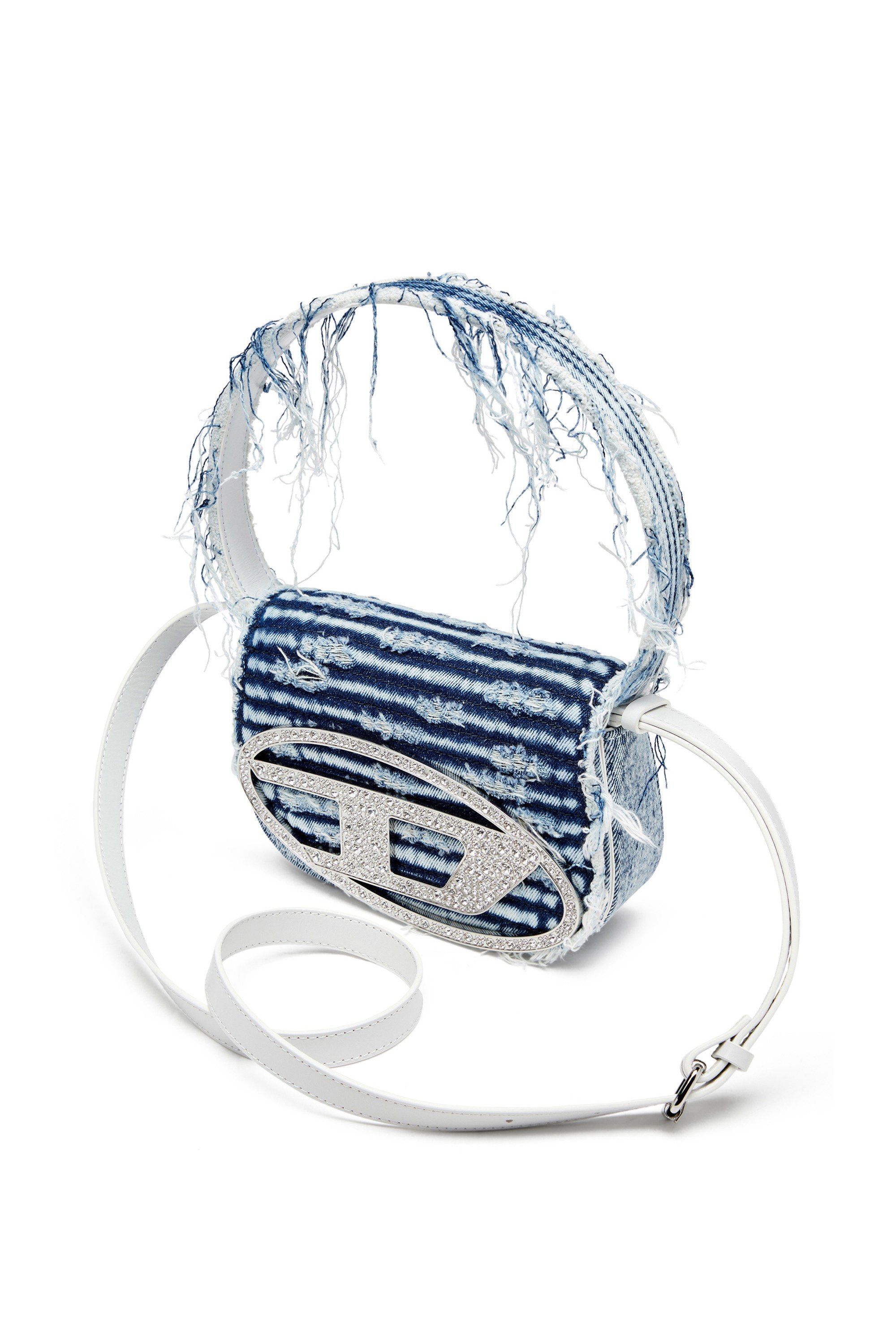 Blue 1DR-Iconic shoulder bag in frayed denim