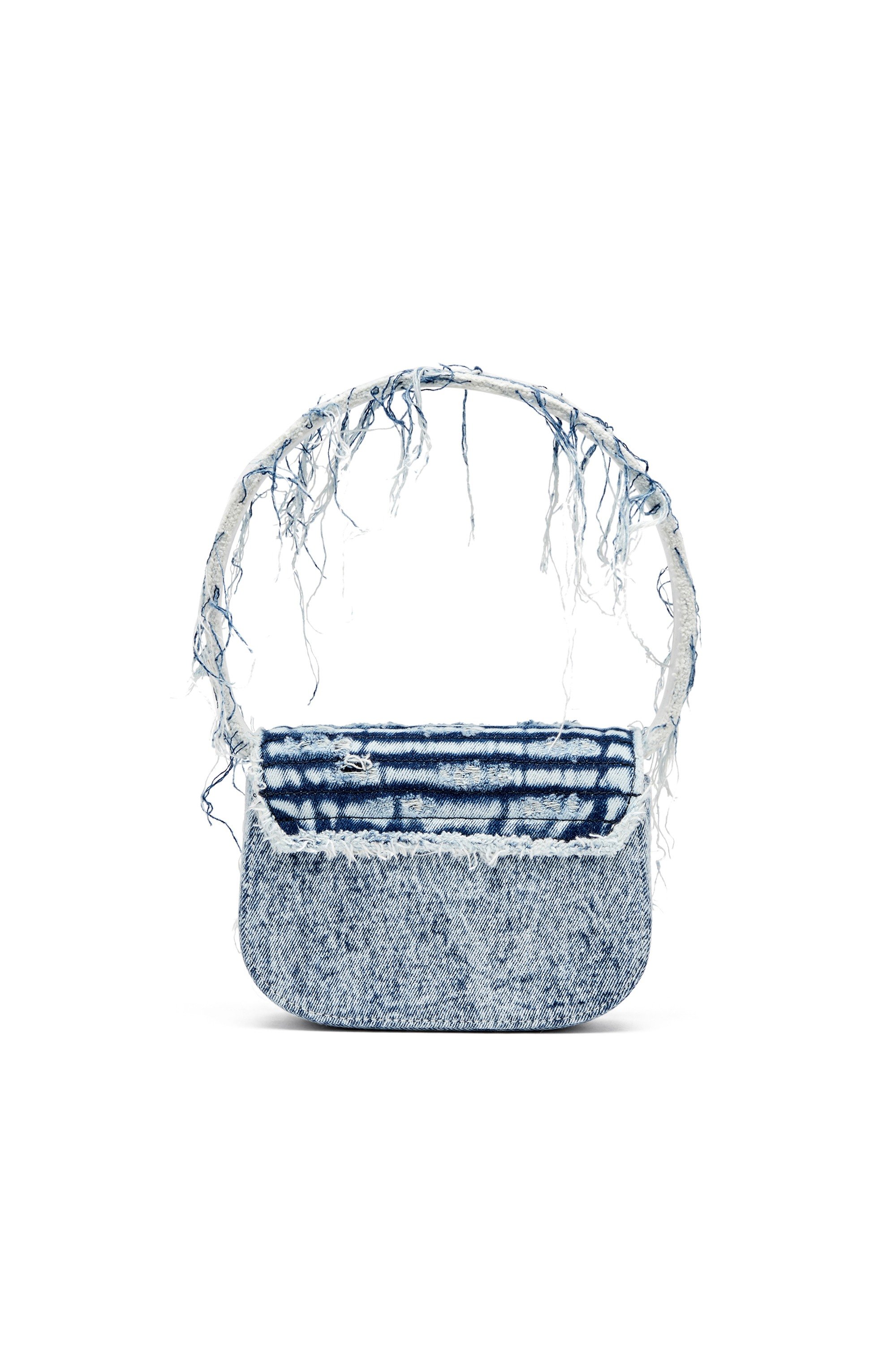 Blue 1DR-Iconic shoulder bag in frayed denim