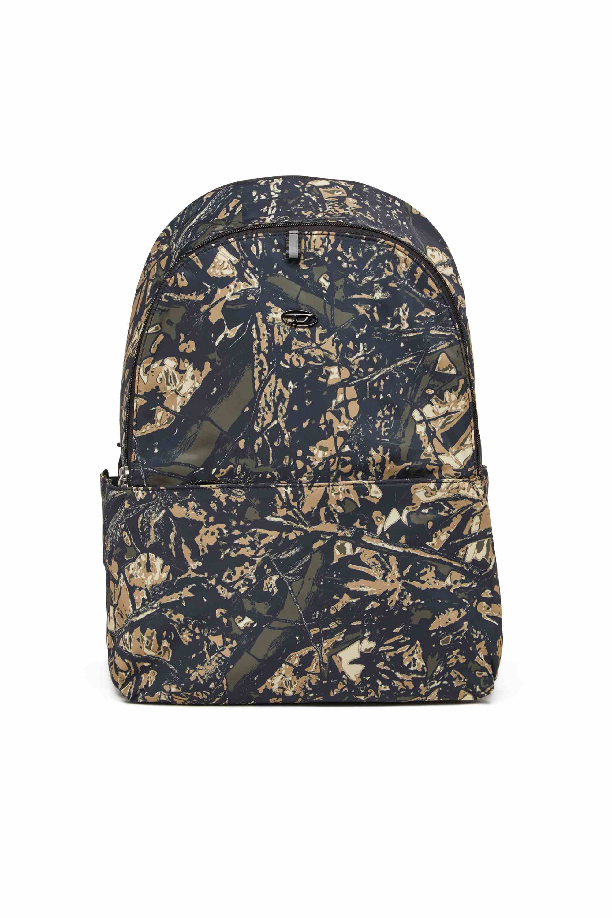 Green D-Pack-Backpack in camo-print fabric