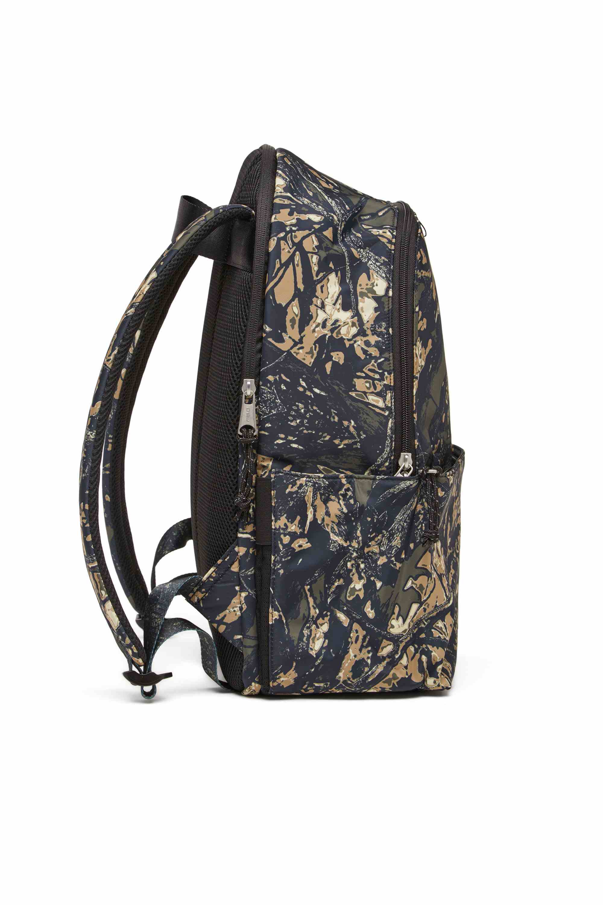 Green D-Pack-Backpack in camo-print fabric