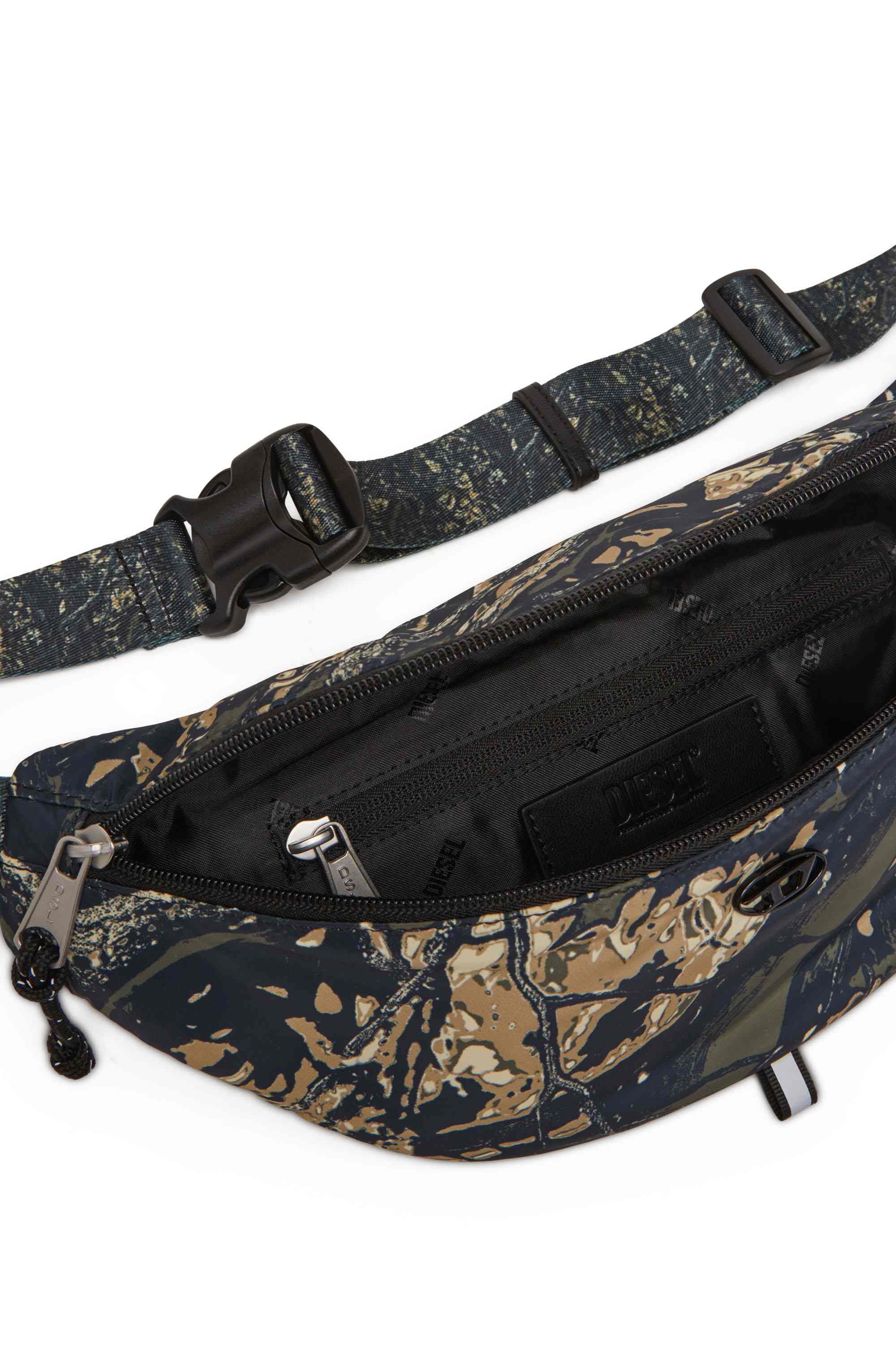 Green D-Pack-Belt bag in camo-print fabric