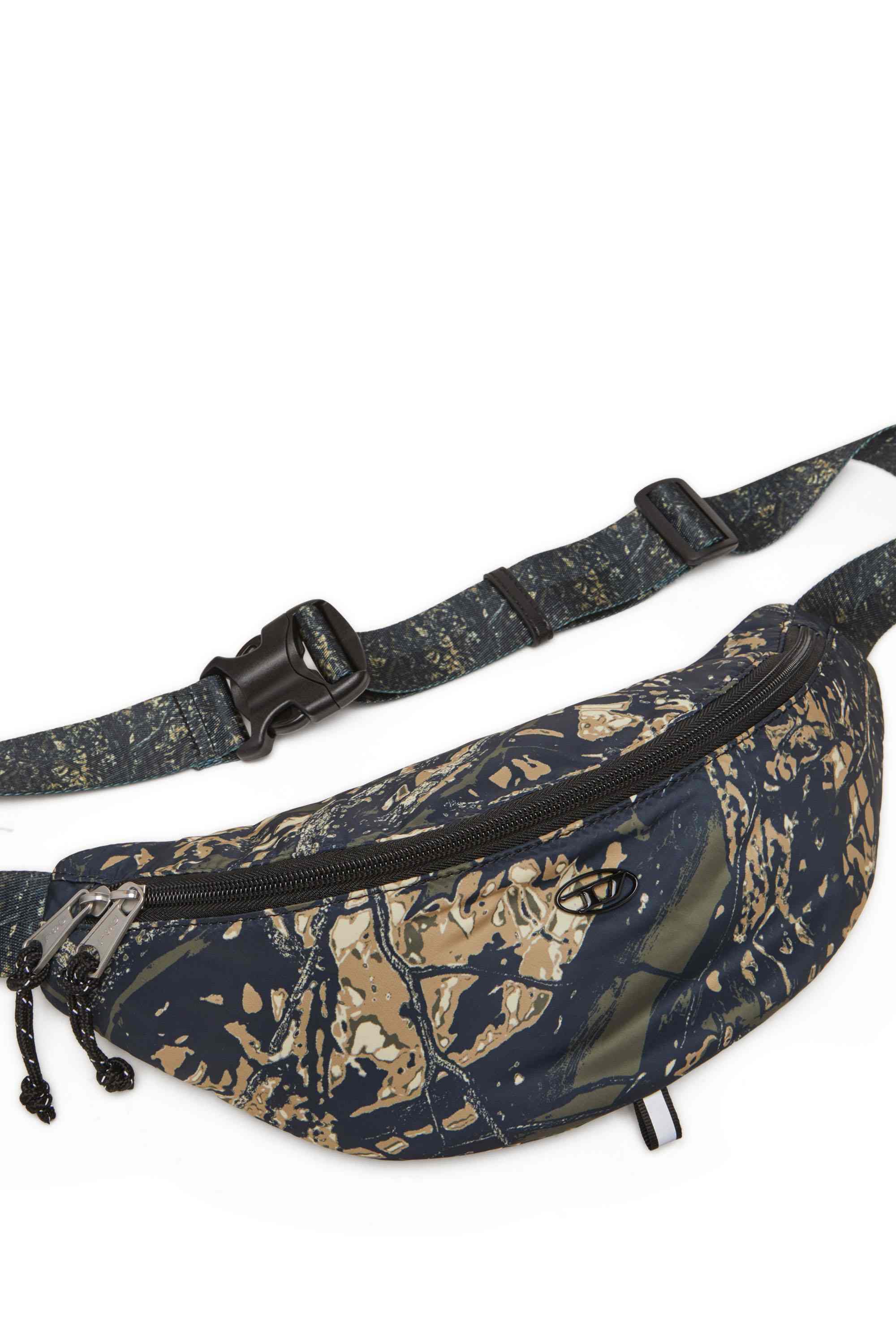Green D-Pack-Belt bag in camo-print fabric