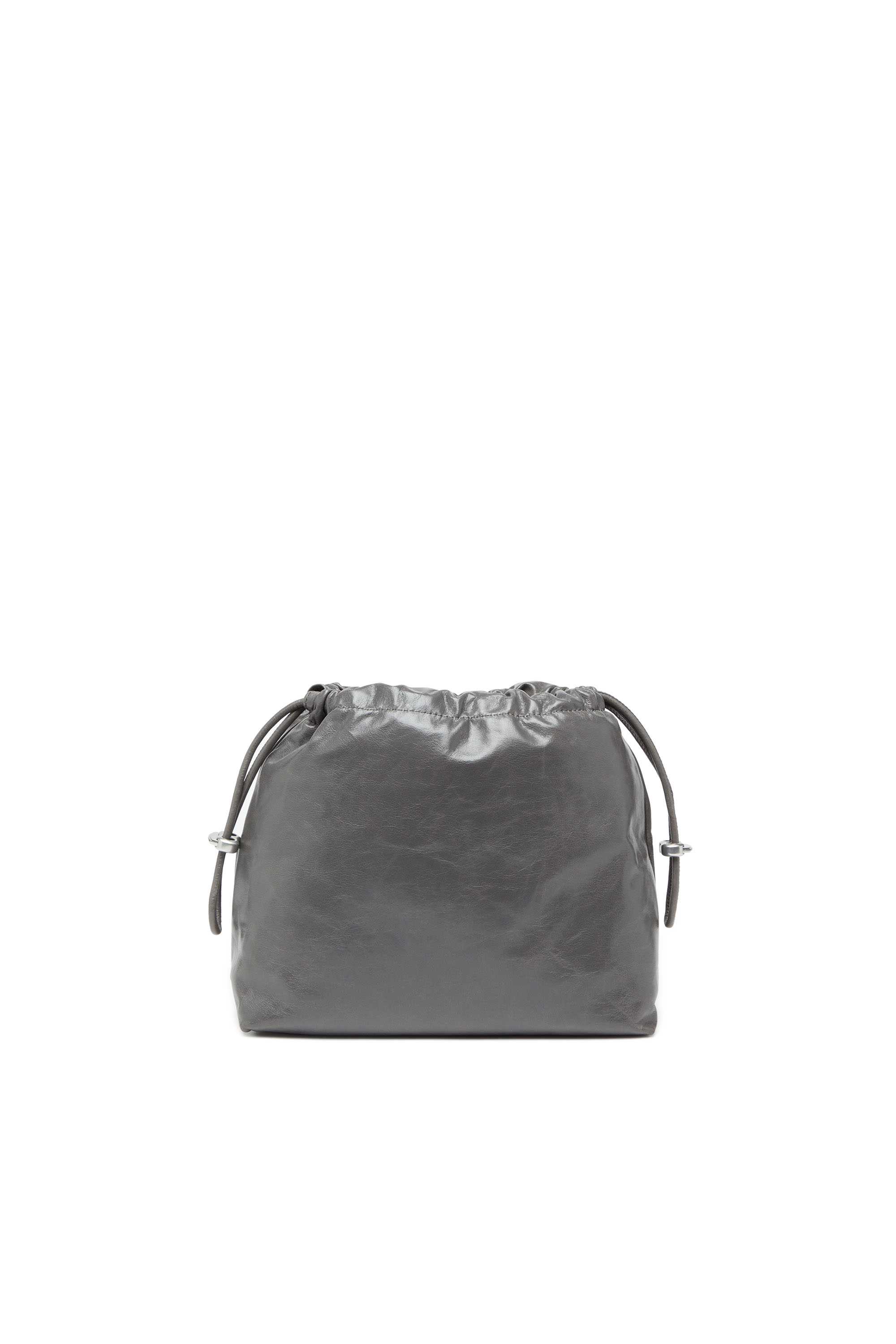 Grey Scrunch-D-Bucket bag in shiny wrinkled leather