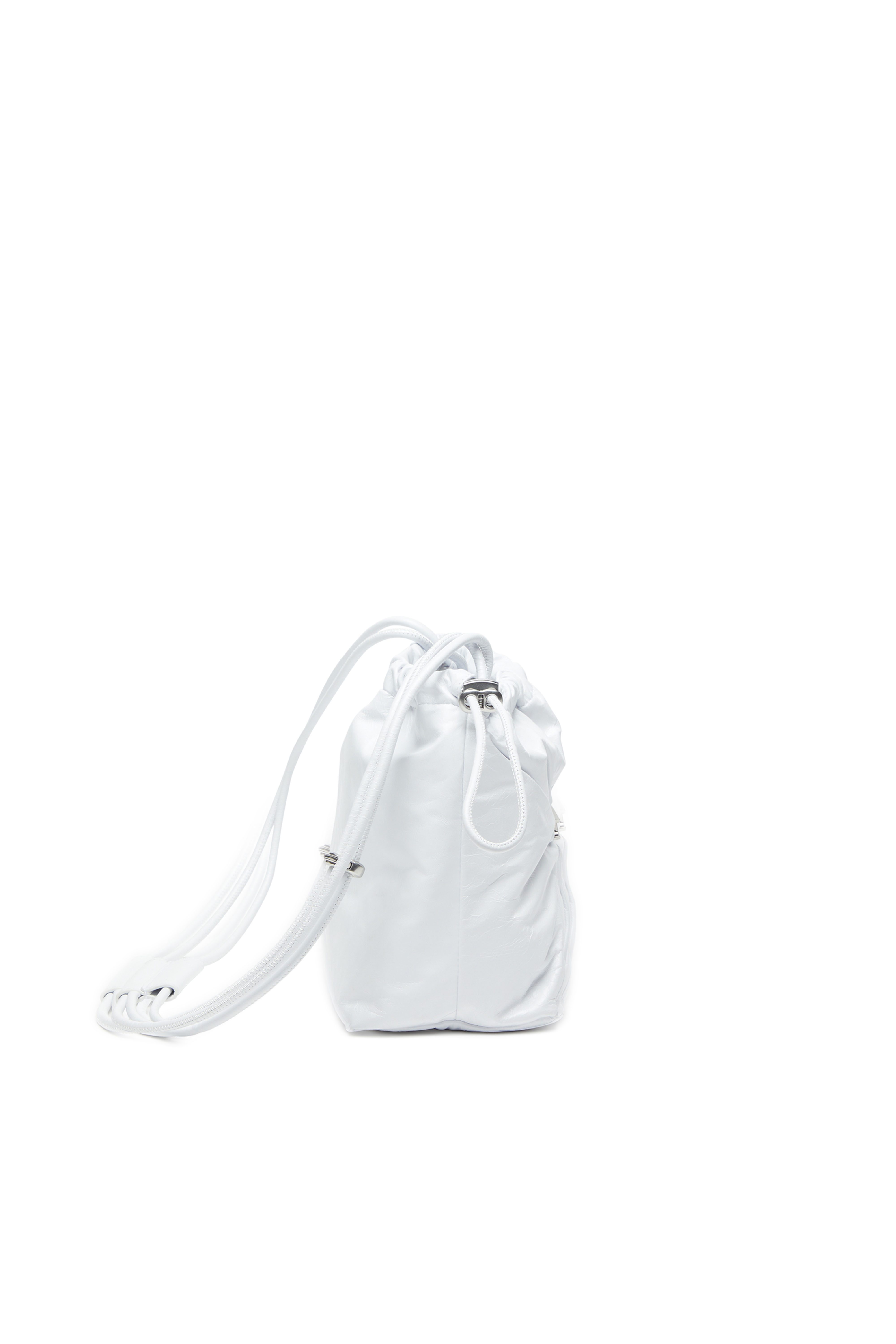 White Scrunch-D-Bucket bag in shiny wrinkled leather