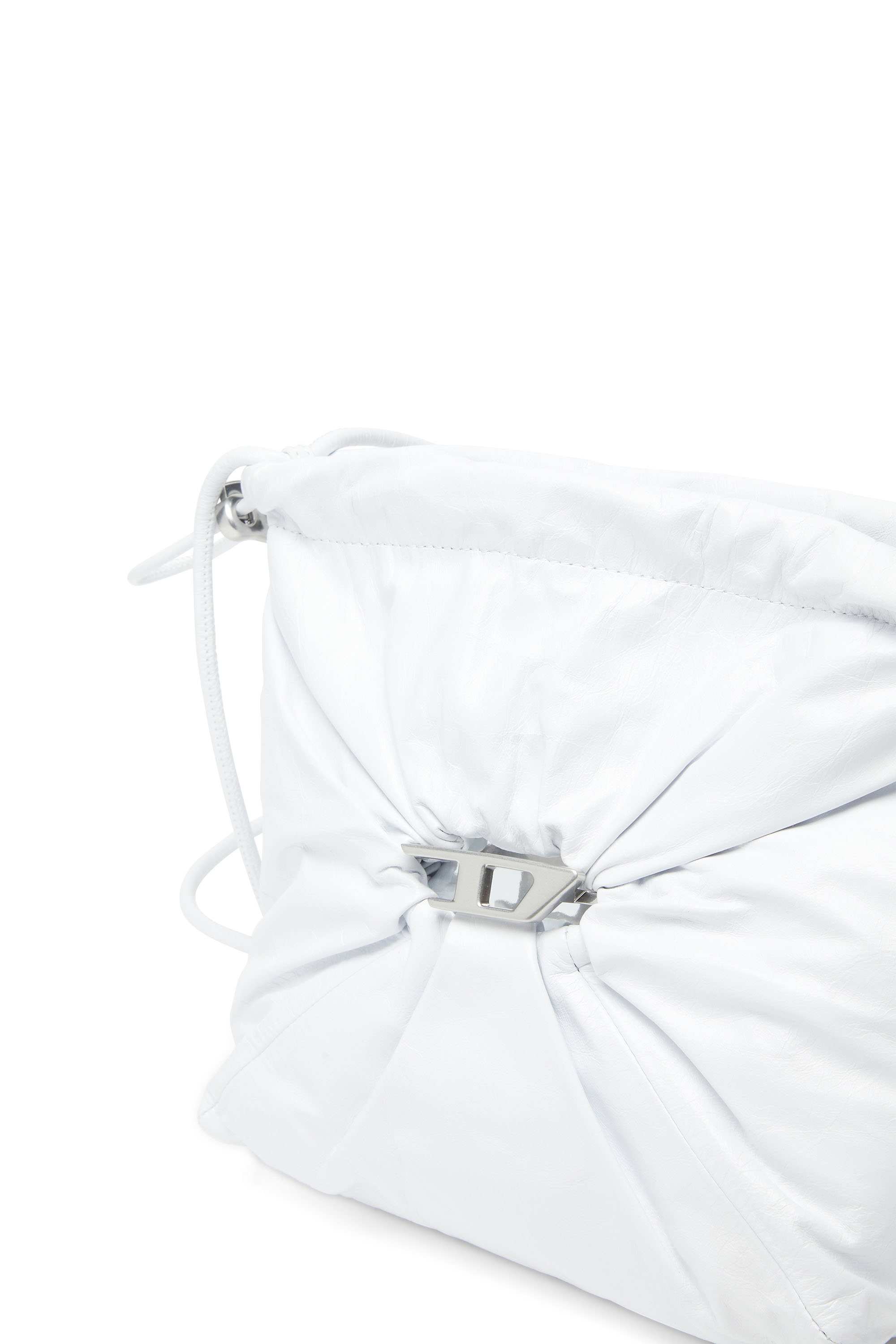 White Scrunch-D-Bucket bag in shiny wrinkled leather