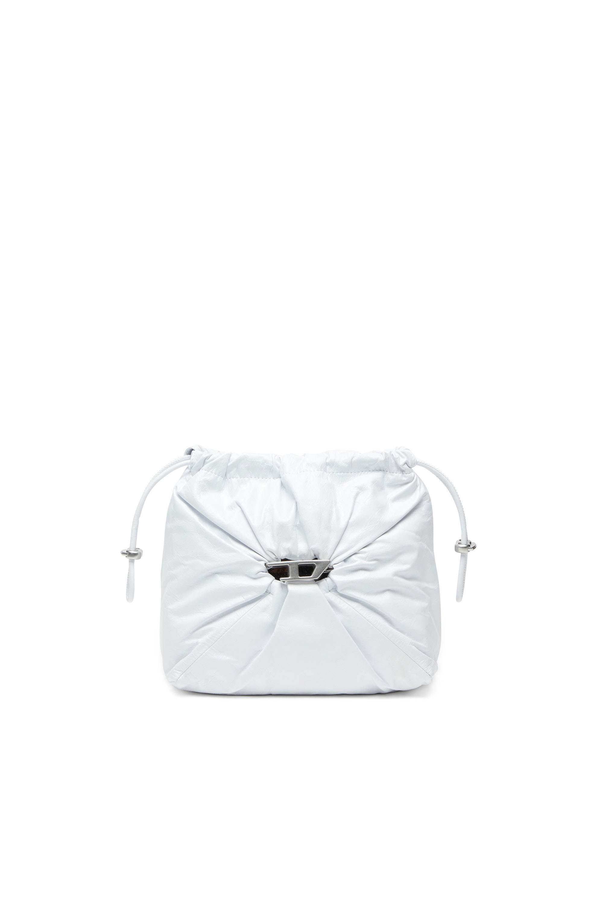 White Scrunch-D-Bucket bag in shiny wrinkled leather