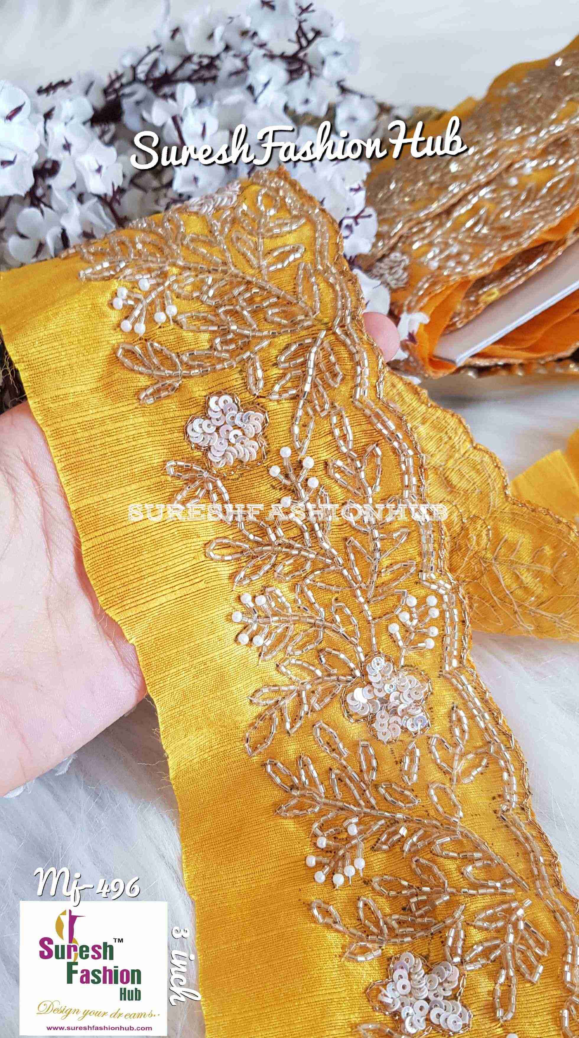 Hand Embroidered Bright Yellow Heavily Studded Trim