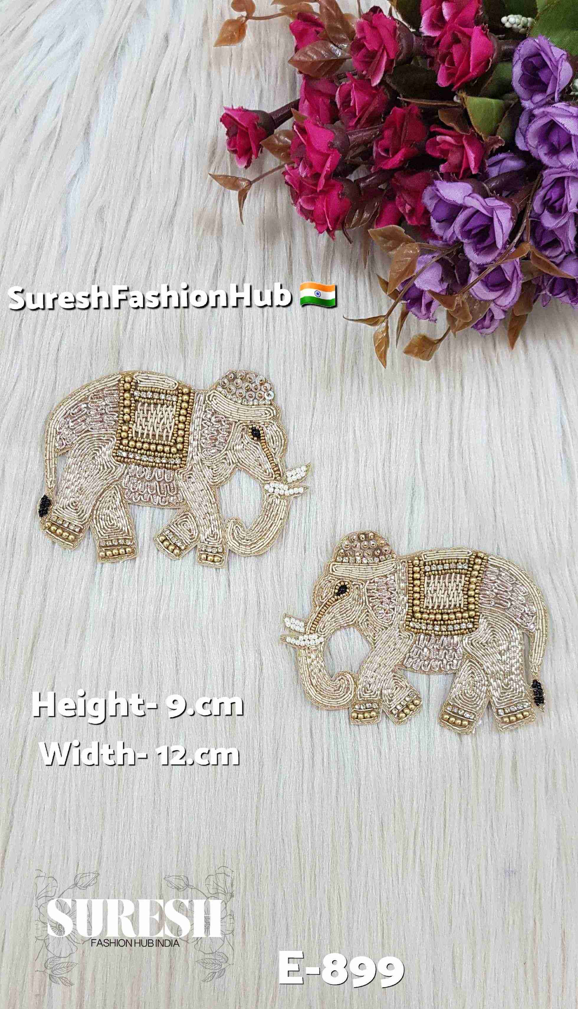 Pearl Rose Zardosi Elephant Patch – Left Facing | E-899